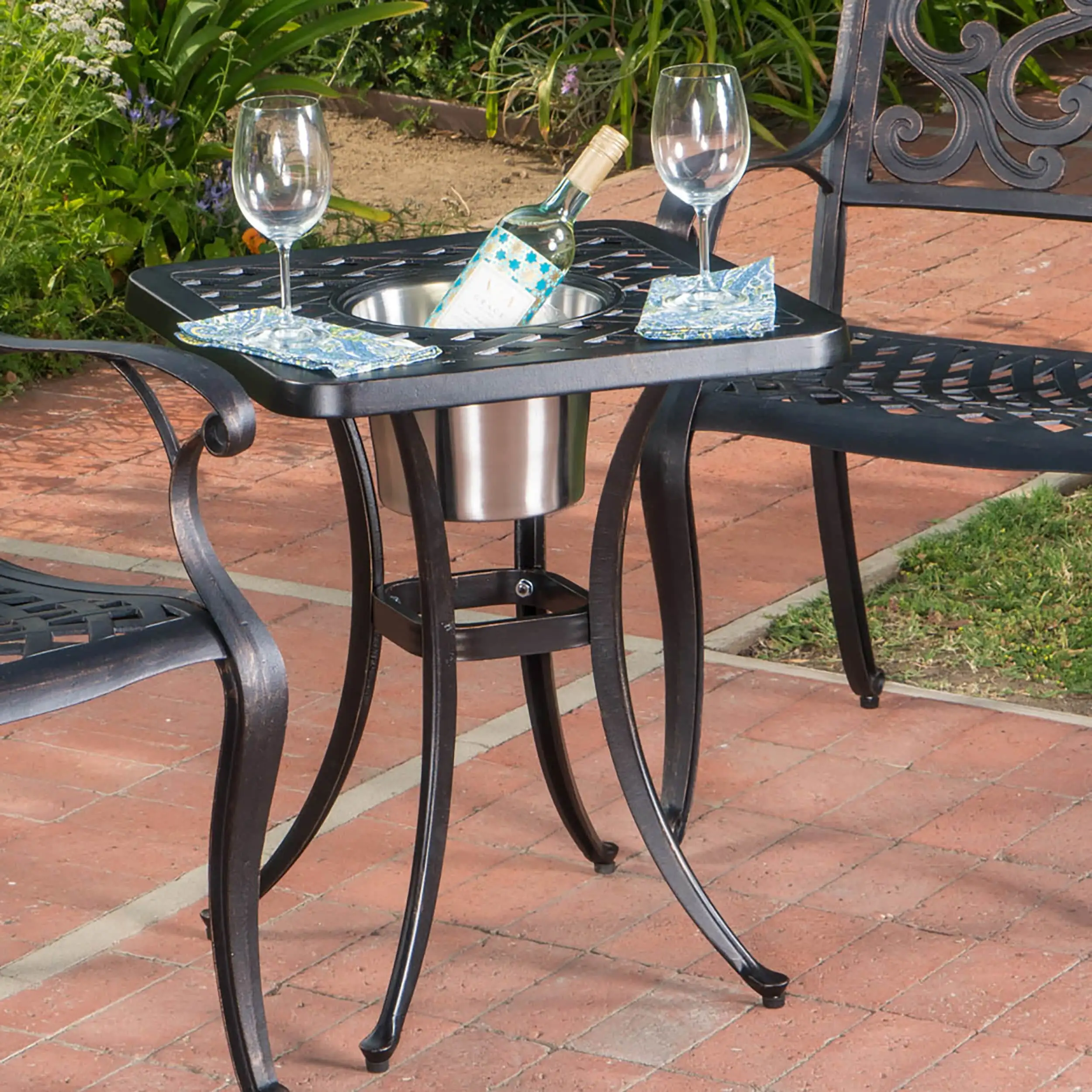 Christopher Knight Home Ava Outdoor Cast Aluminum Square Bistro Table with Ice Bucket by