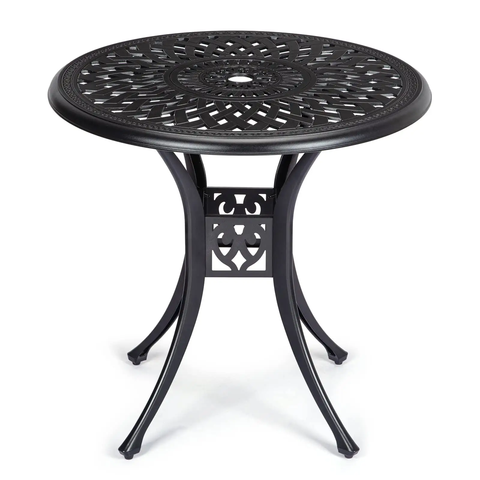 31 Inch Patio Dining Table for Outdoor Garden. Cast Aluminum Patio Table with Umbrella Hole. Black Round Patio Bistro Table for Backyard. Garden. Balcony