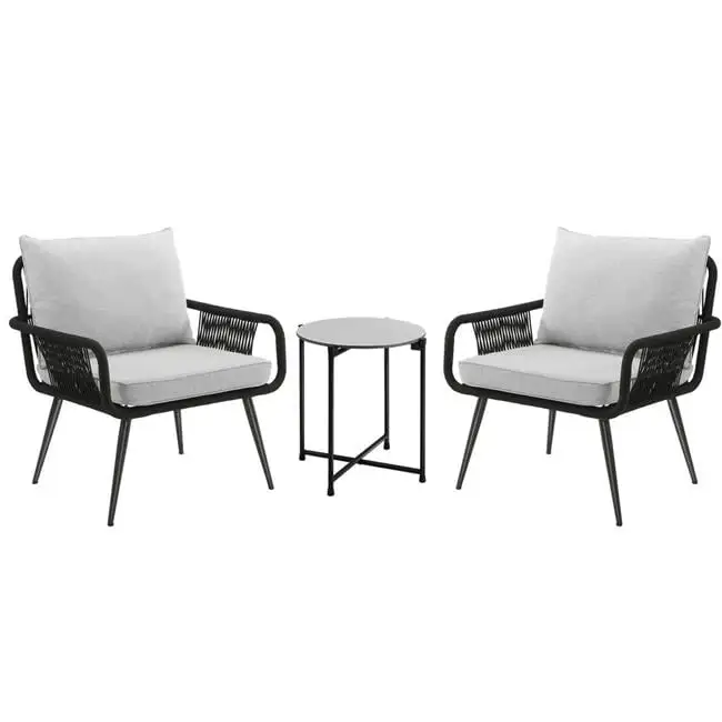 18 in. Andover All-Weather Outdoor Conversation Set with Two Rope Chairs & Cocktail Table