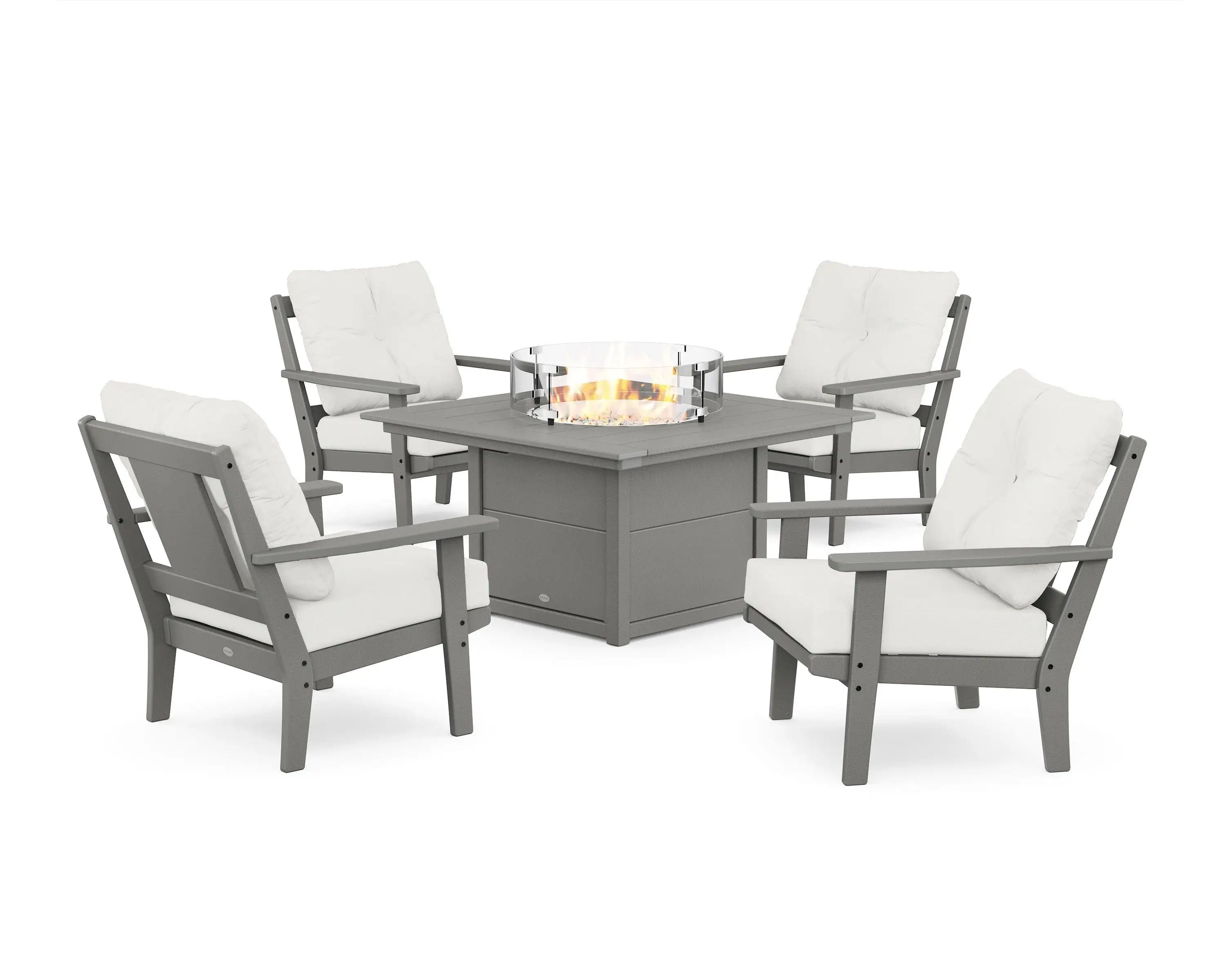 POLYWOOD? Prairie 5-Piece Deep Seating Set with Fire Pit Table in Slate Grey / Natural Linen