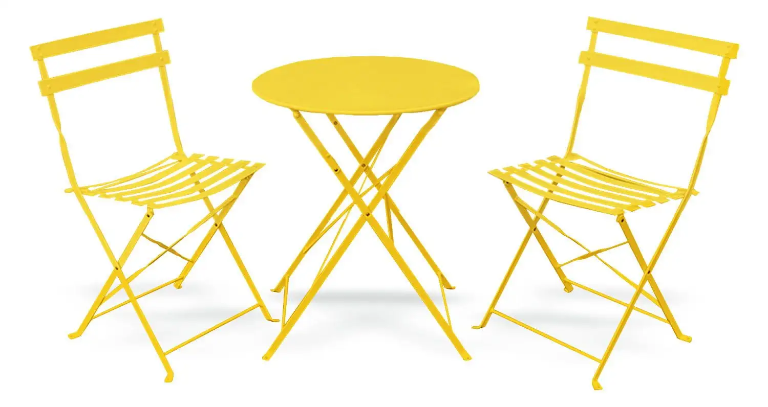 Zoey 3 Piece Bistro Foldable Furniture Set ?C Two Relaxing Sturdy Chairs With An Ideal Tea Table - Yellow