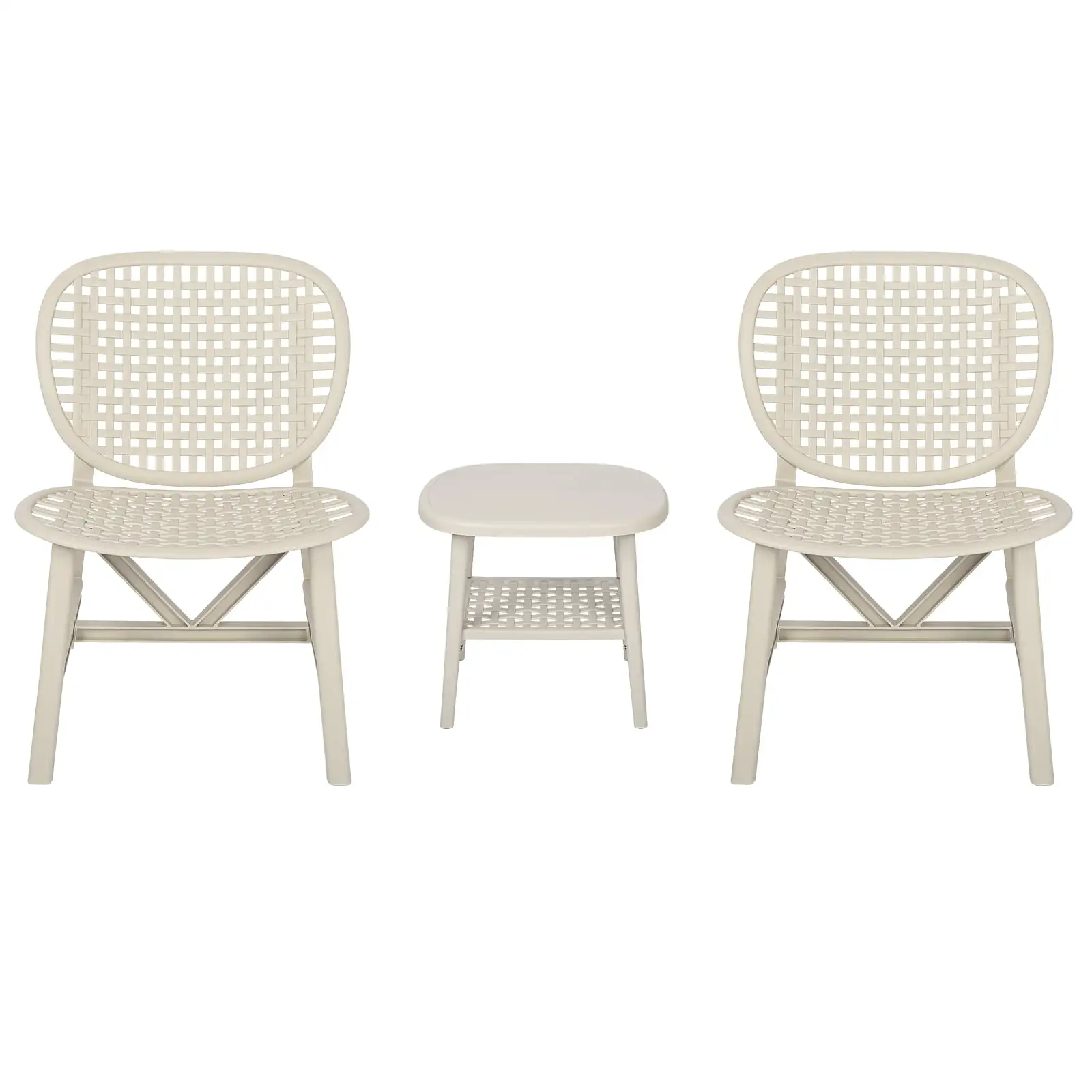 CoSoTower 3 Pieces Hollow Design Retro Patio Table Chair Set All Weather Conversation Bistro Set Outdoor Table With Open Shelf And Lounge Chairs With Widened Seat For Balcony Garden Yard White