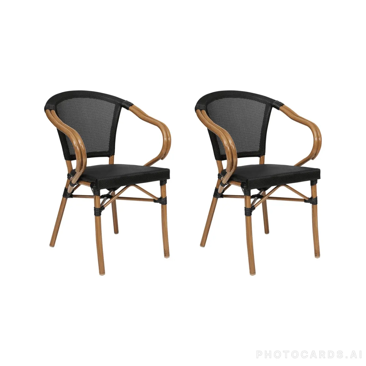 2 PACK Bistro Style Black Dining Arm Chair With Bamboo Aluminum Frame