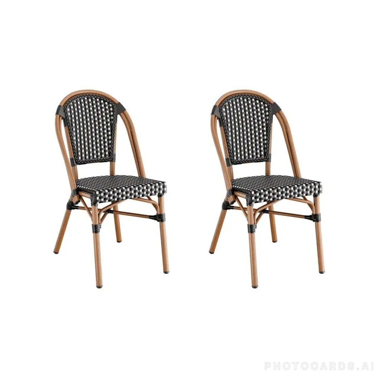 2 PACK Bistro Style Black and White Armless Dining Chair With Bamboo Aluminum Frame