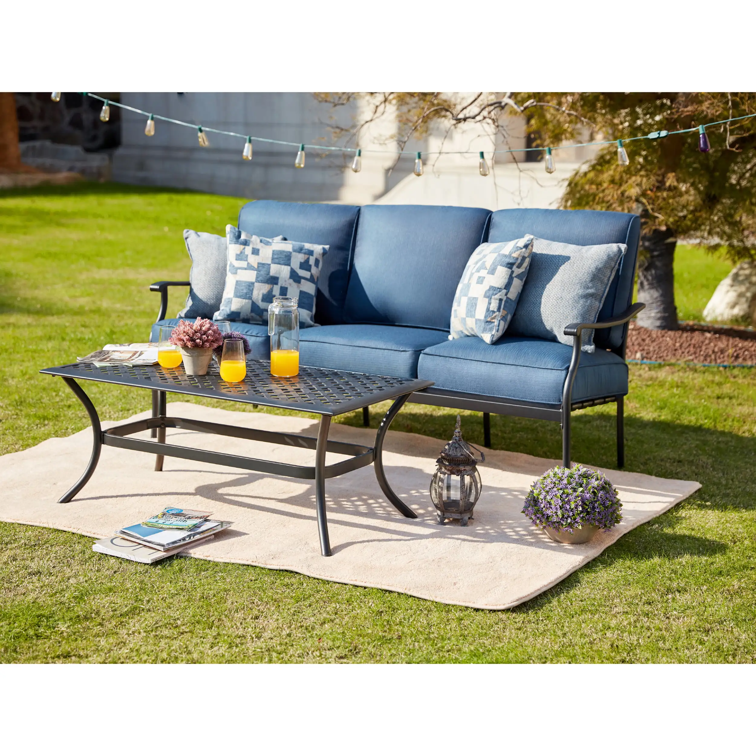 2-Piece Outdoor 3-Seater Sofa and Coffee Table Conversation Set