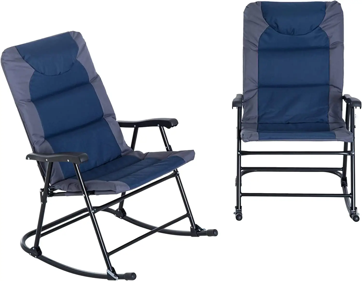 2 Piece Outdoor Patio Furniture Set with 2 Folding Padded Rocking Chairs. Bistro Style for Porch. Camping. Balcony. Navy Blue