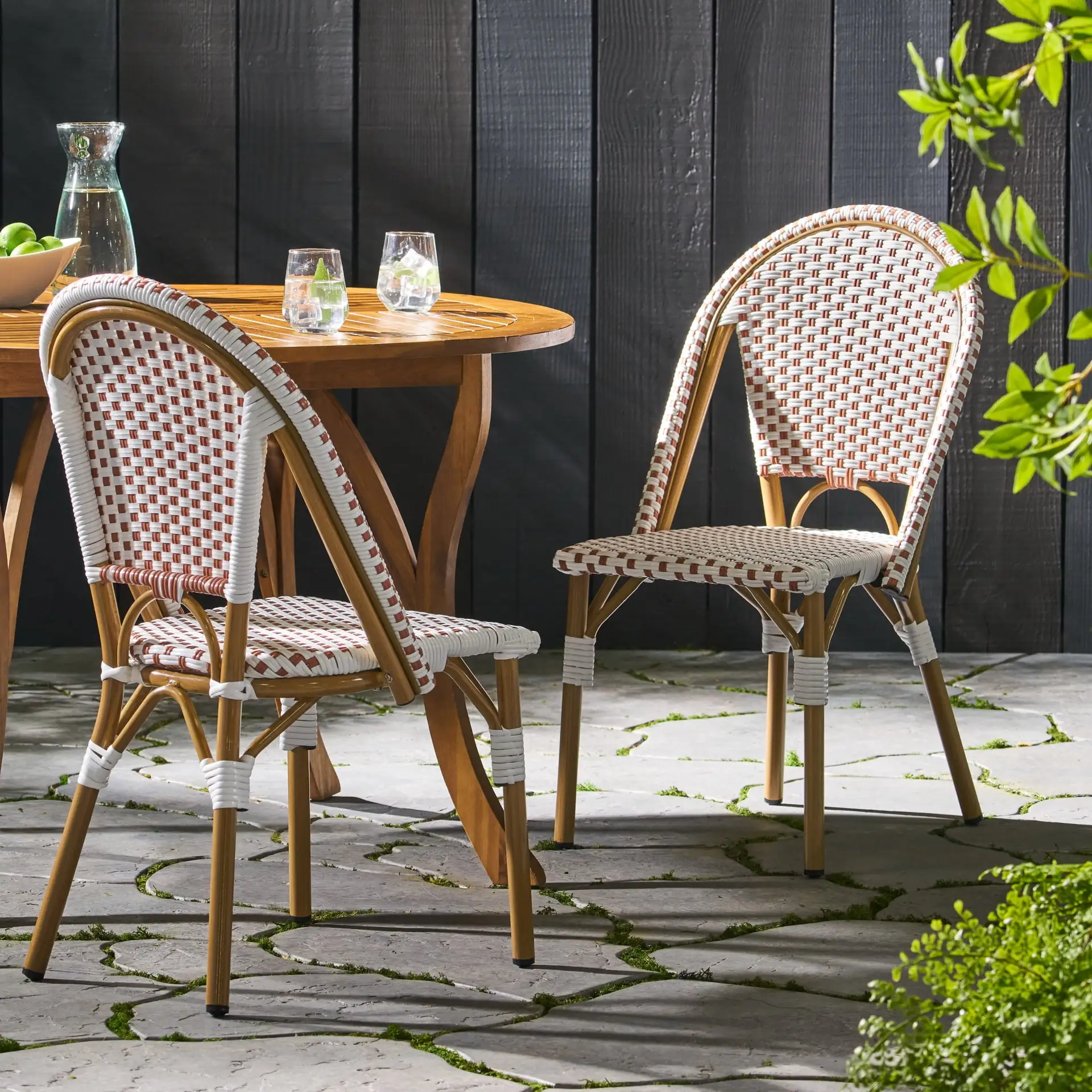 2 Pieces Outdoor Furniture Set. Modern Rattan Accent Chairs with Backrest. Lounge Conversation Set for Patio. Backyard. Poolside. Garden. Brown + White