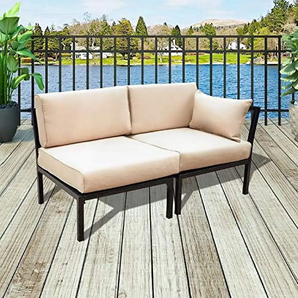 2-Seat Conversation Set Patio Sectional Sofa Set 2 PCS Outdoor Metal with Cushioned Seat for Garden Lawn Pool