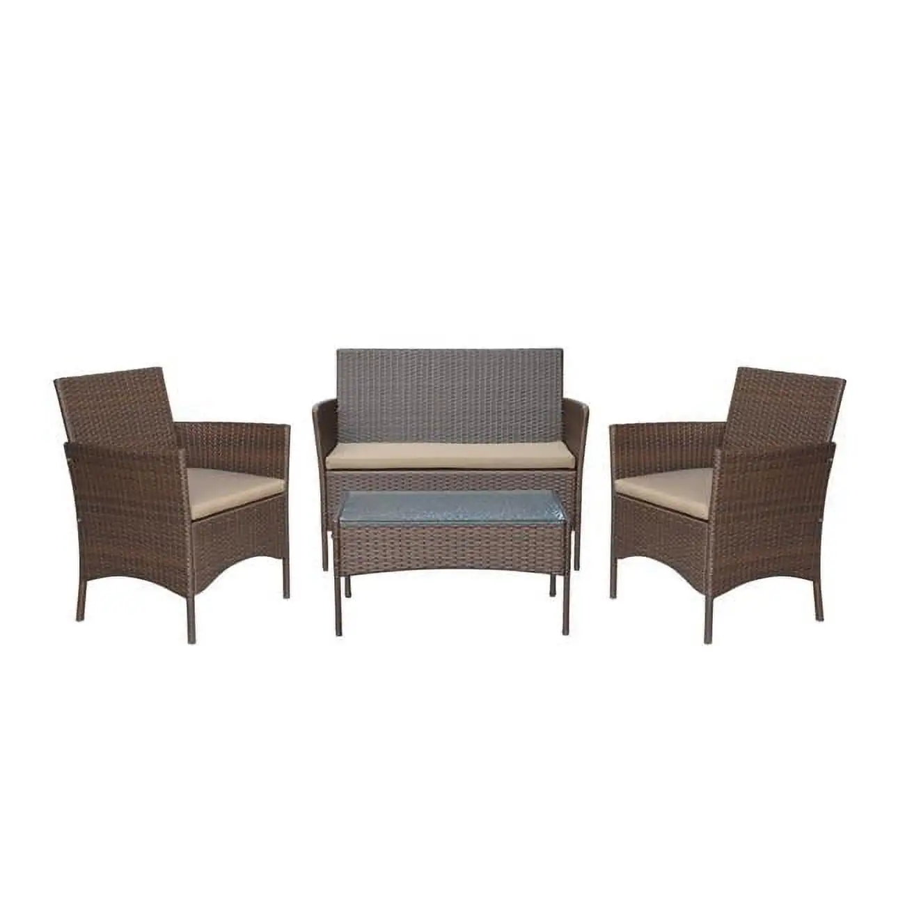 2 in. Conor Steel Esprsso Resin Wicker Patio Conversation Set with Tan Cushion - 4 Piece