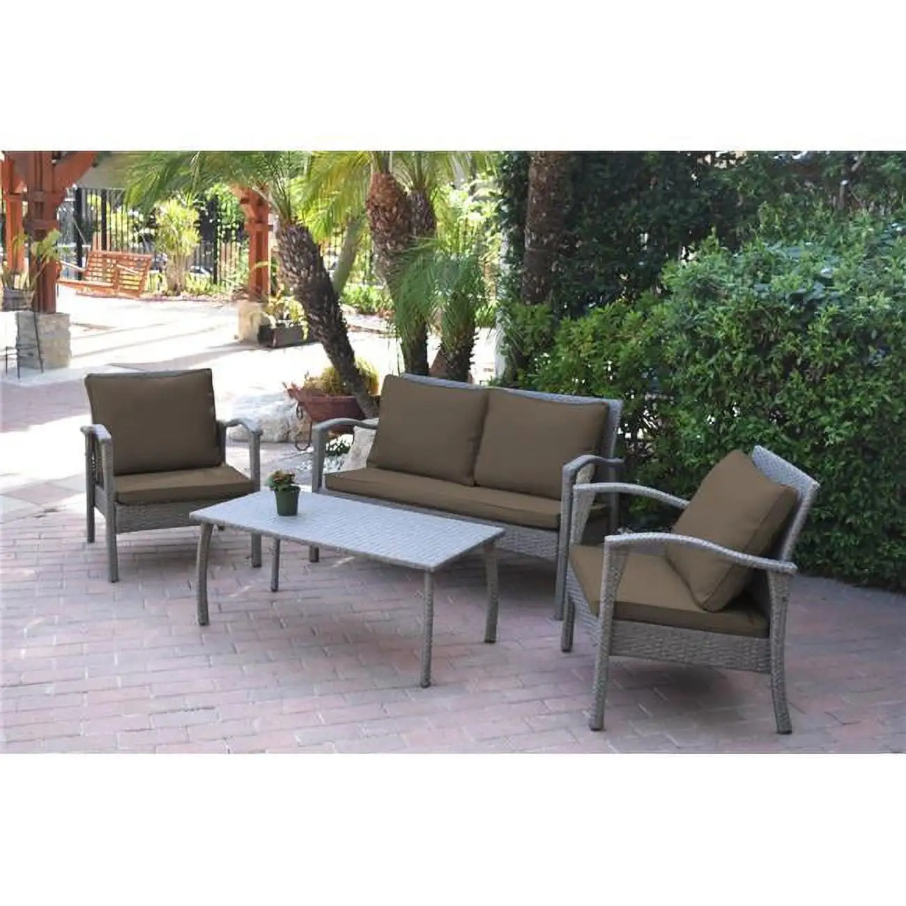 2 in. Meredith Conversation Set with Brown Cushion - 4 Pieces