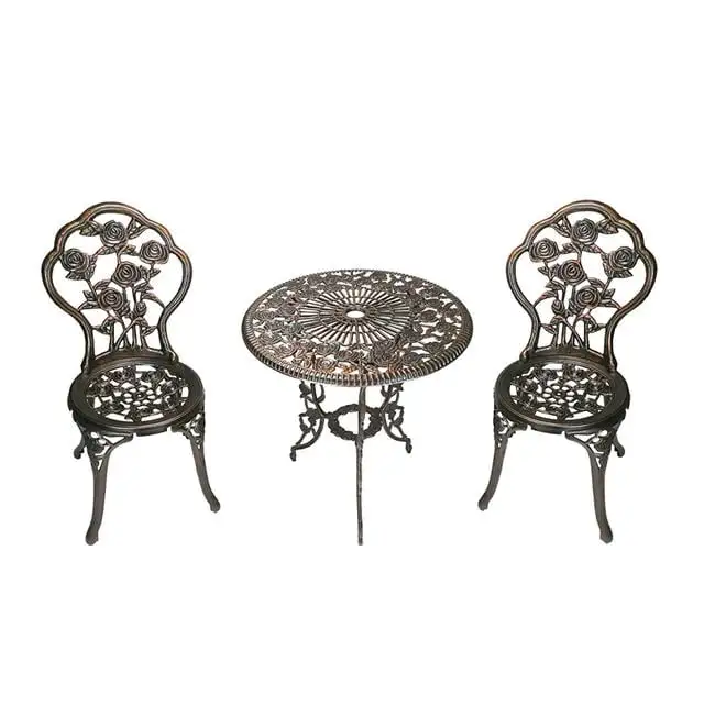 23.5 in. Rose Bistro Cast Aluminum Top Table - Antique Bronze. 3 Piece