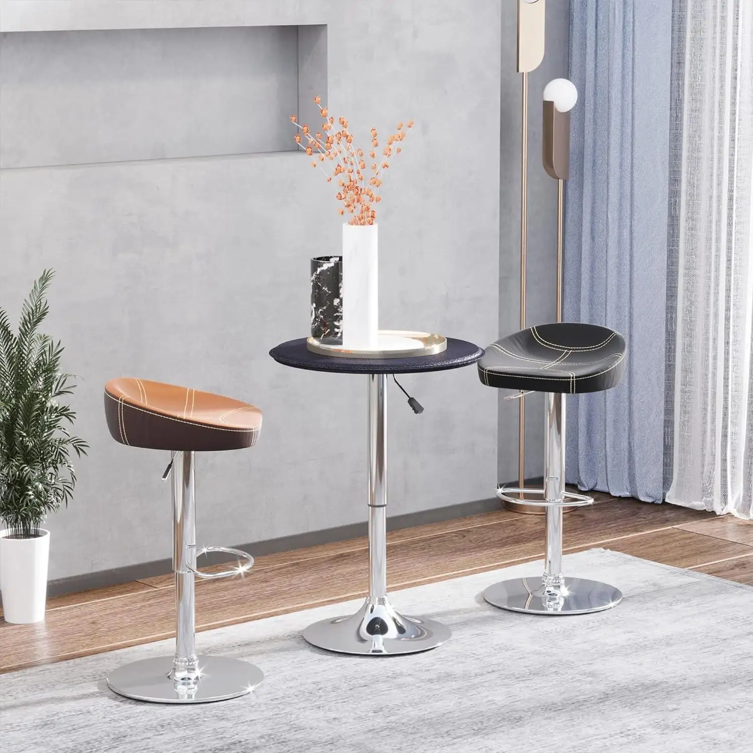 25 Classic Round Adjustable Faux Leather Chrome Standing Bistro Table