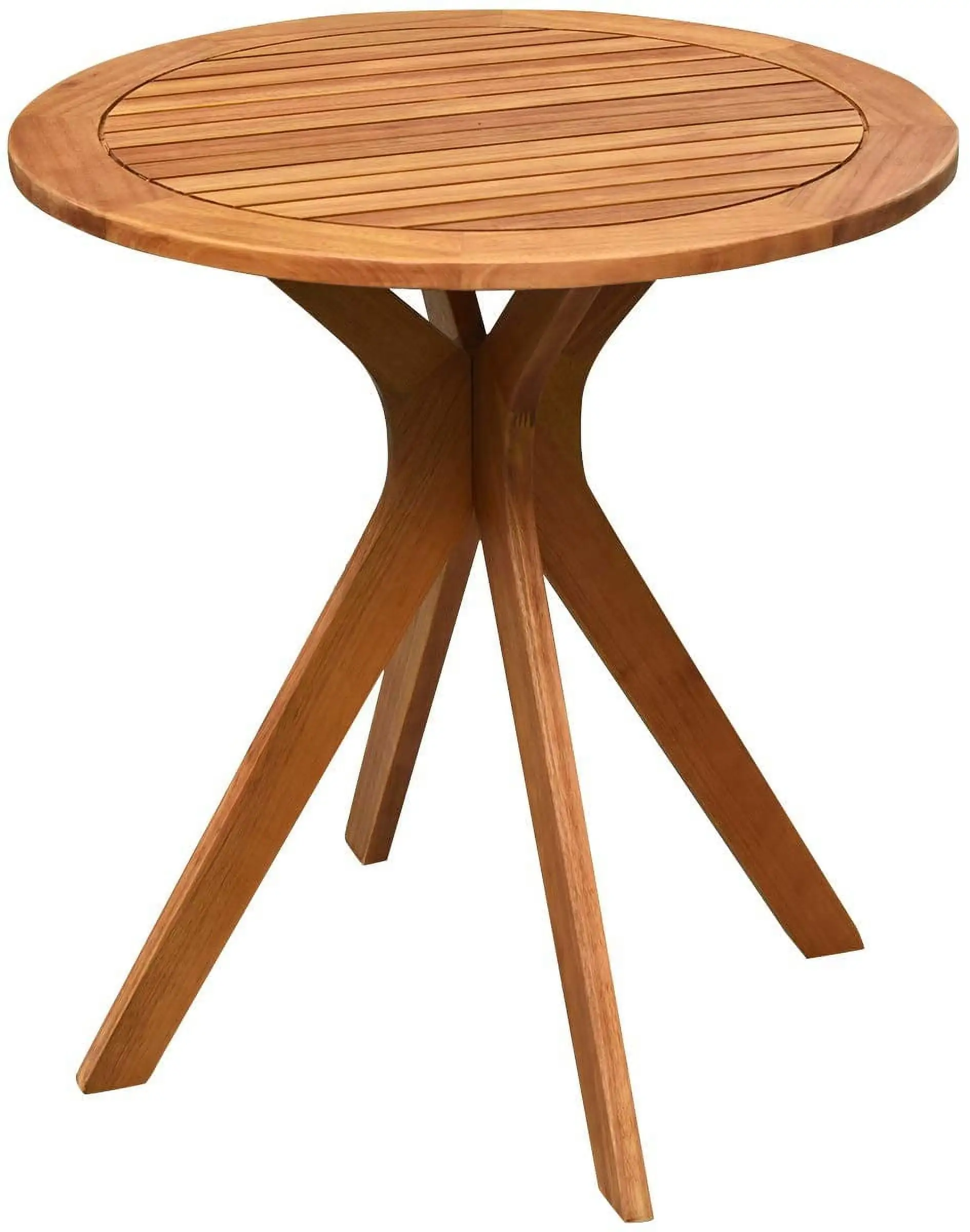 27.5 Inch Eucalyptus Wood Outdoor Patio Bistro Table. Round Wooden Table w/X Base. Coffee Side Bistro Table for Garden. Backyard. Patio. Living Room. Teak