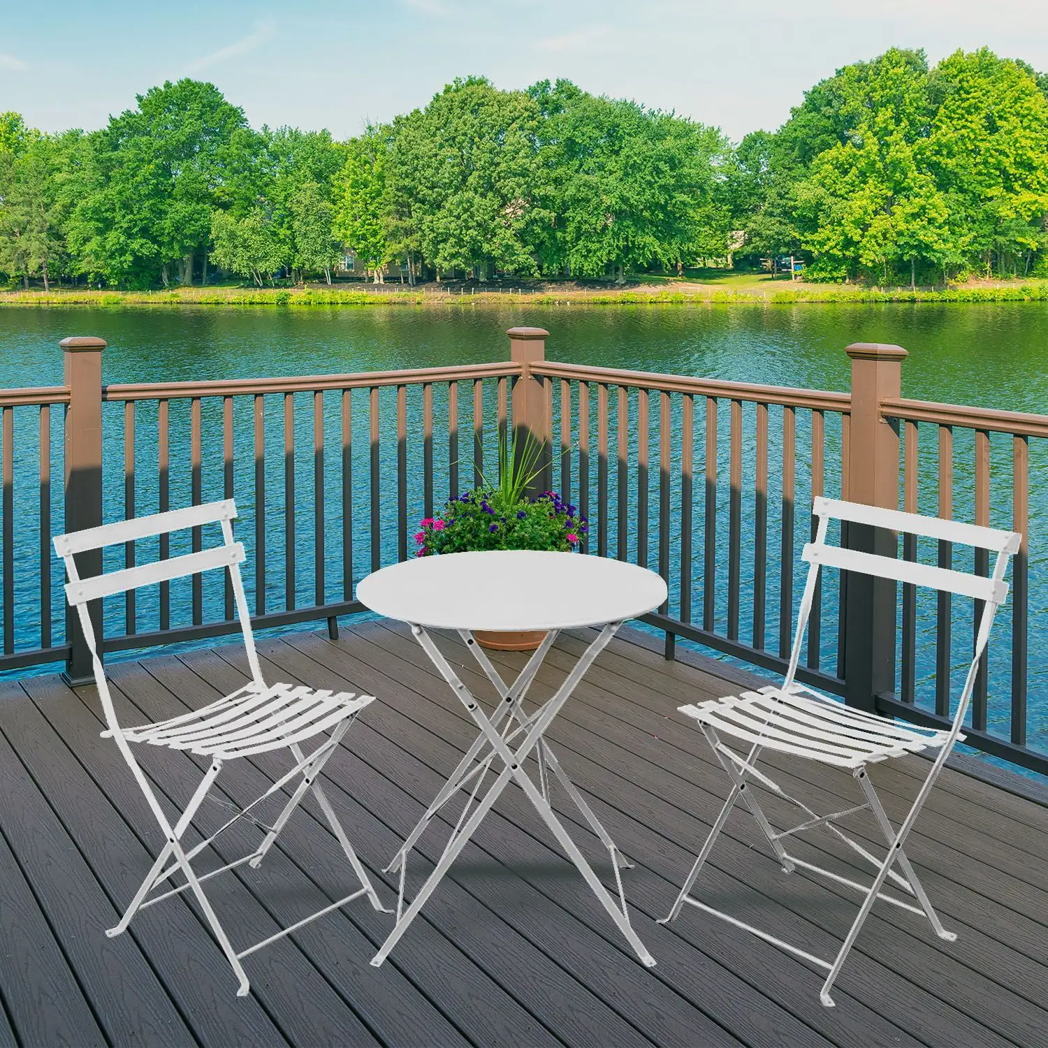 Adonis 3 Piece Versatile Bistro Furniture Set ?C 2 High Quality Chairs With a Round Table - White