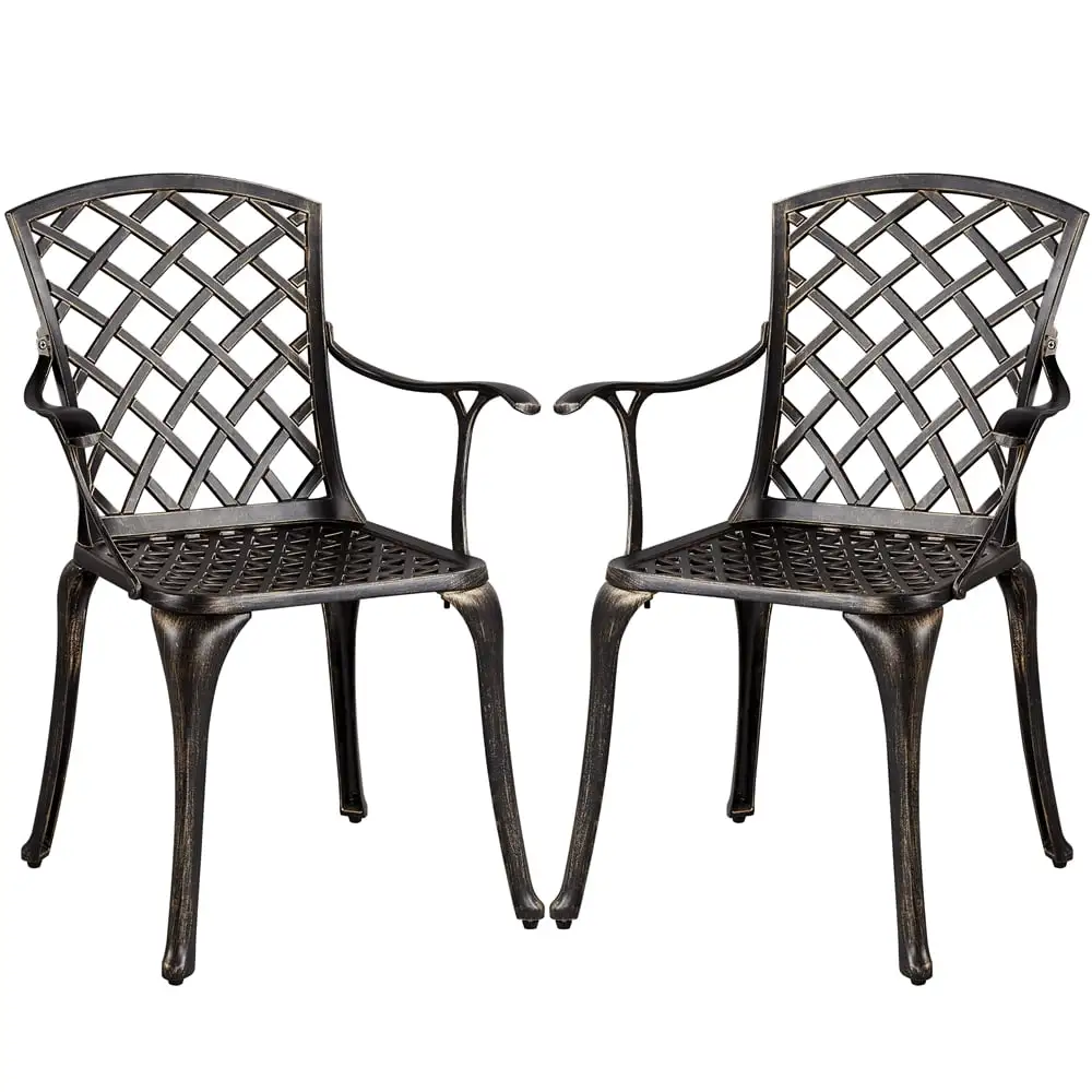 Topeakmart 2pcs Cast Aluminum Patio Bistro Chairs Outdoor Furniture with Armrests. Bronze