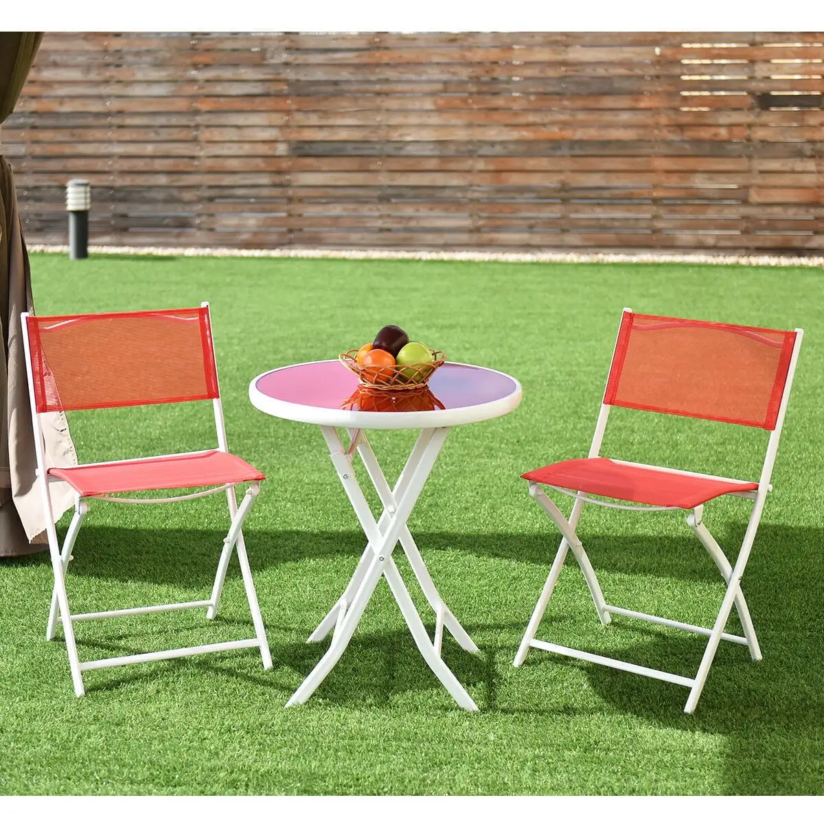 3 PCS Folding Bistro Table Chairs Set Garden Backyard Patio Furniture Red New