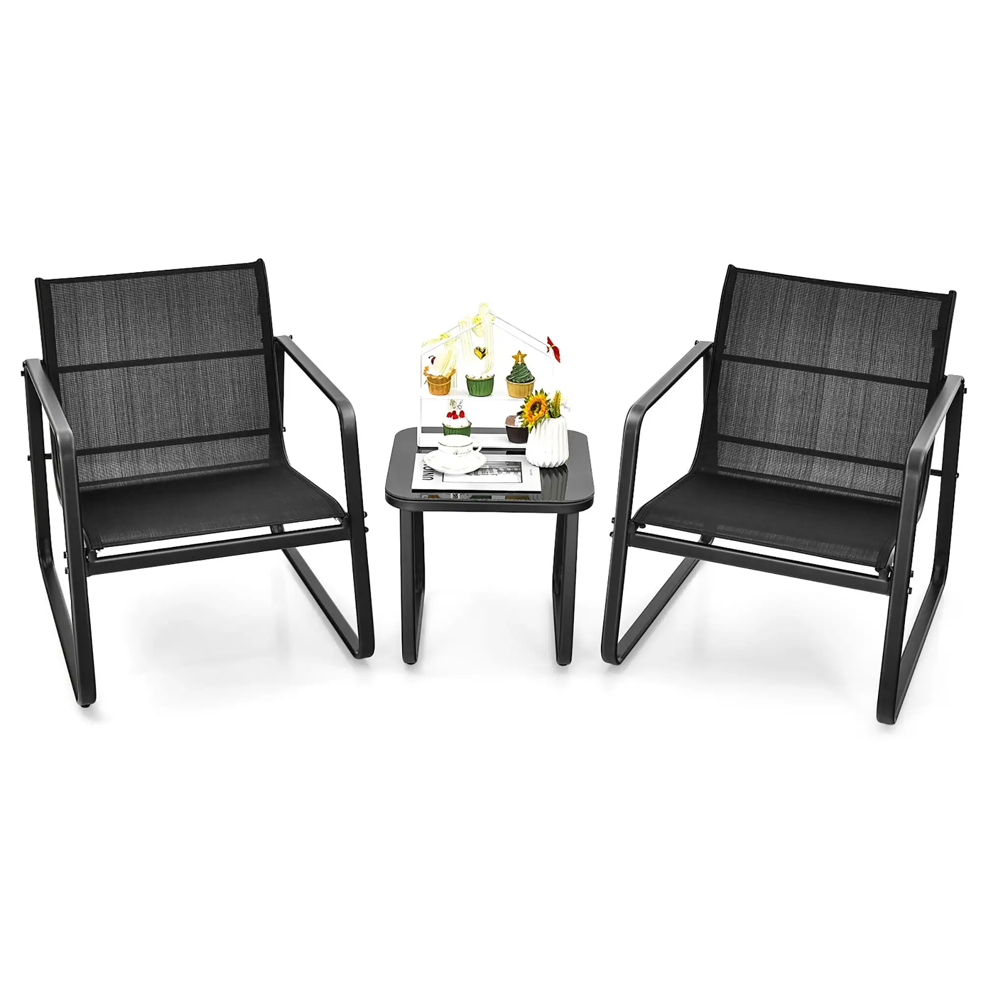 3 PCS Outdoor Conversation Set Patio Furniture Set with Steel Frame