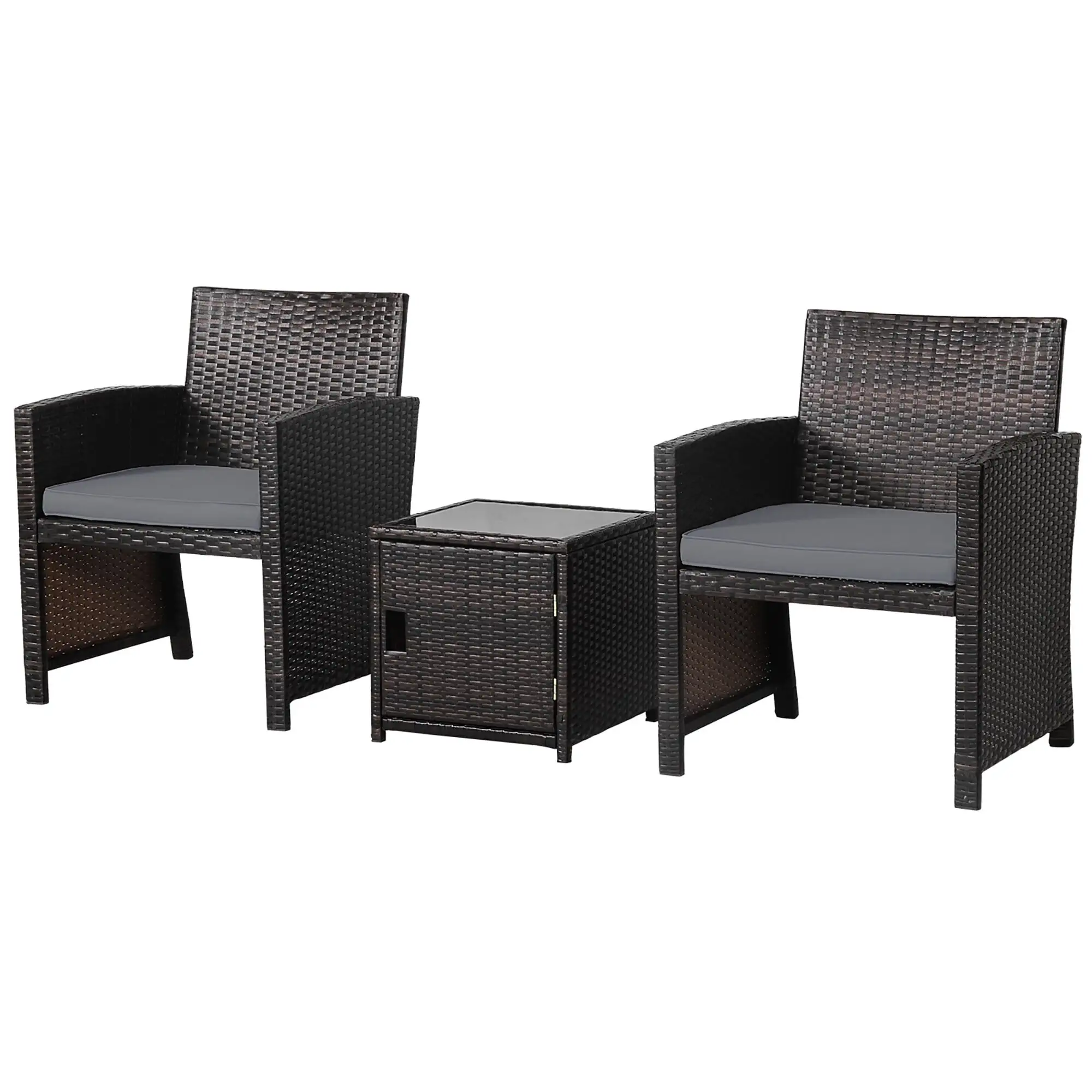 3 PCS Patio Bistro Set Outdoor Furniture Set with Coffee Table Grey