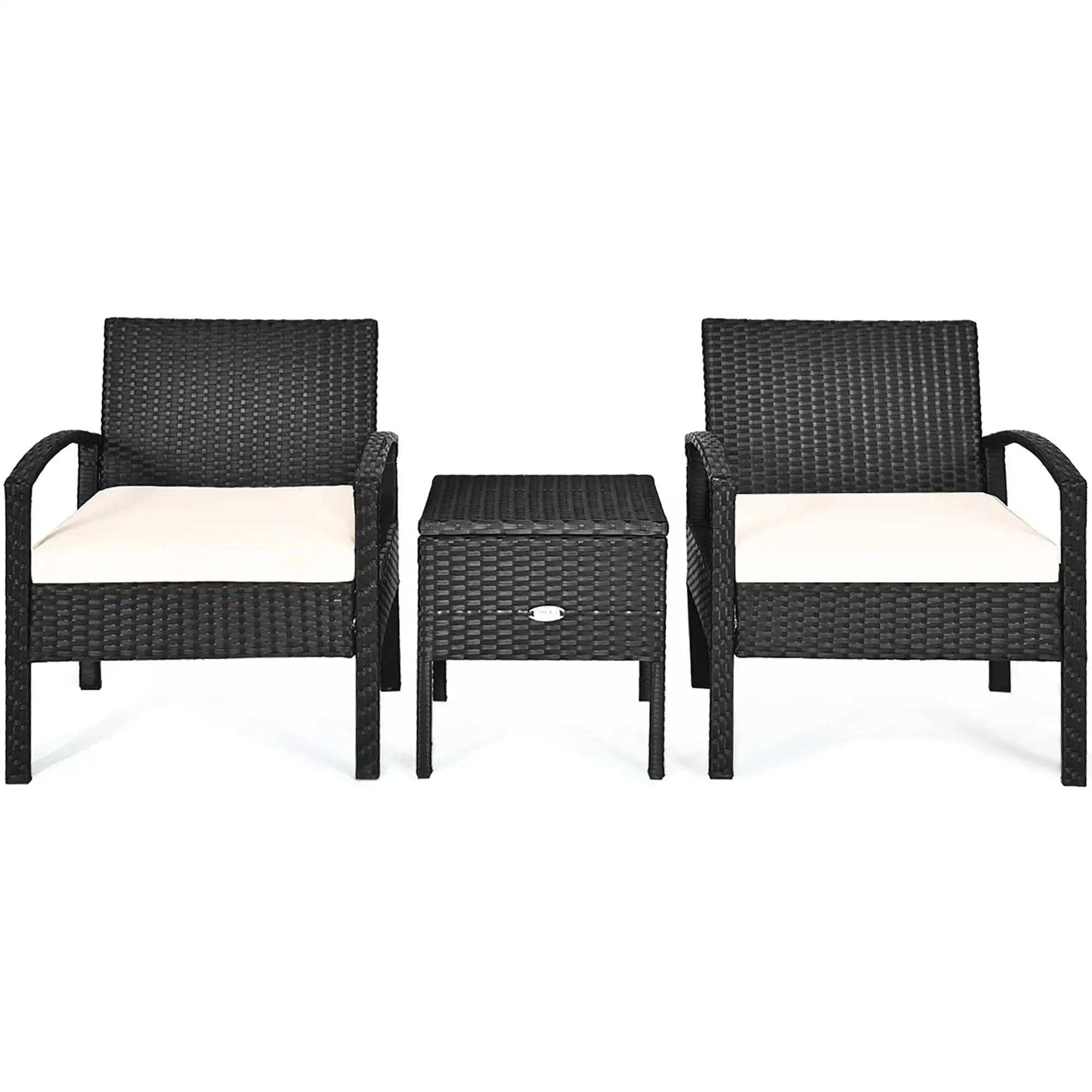 3 PCS Patio Wicker Conversation Set Outdoor Rattan Furniture Set White