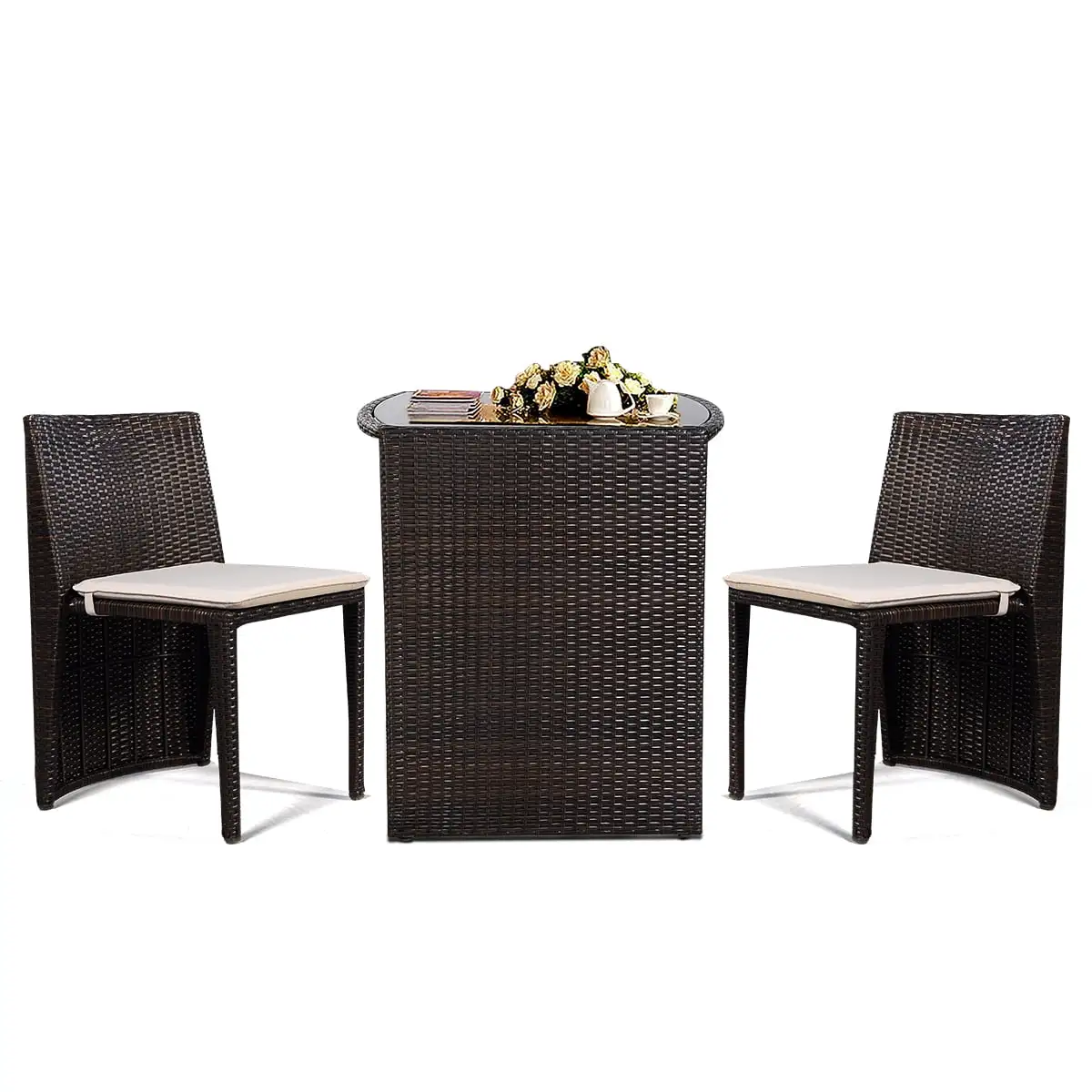 3 PCS Wicker Bistro Set Outdoor Rattan Conversation Furniture