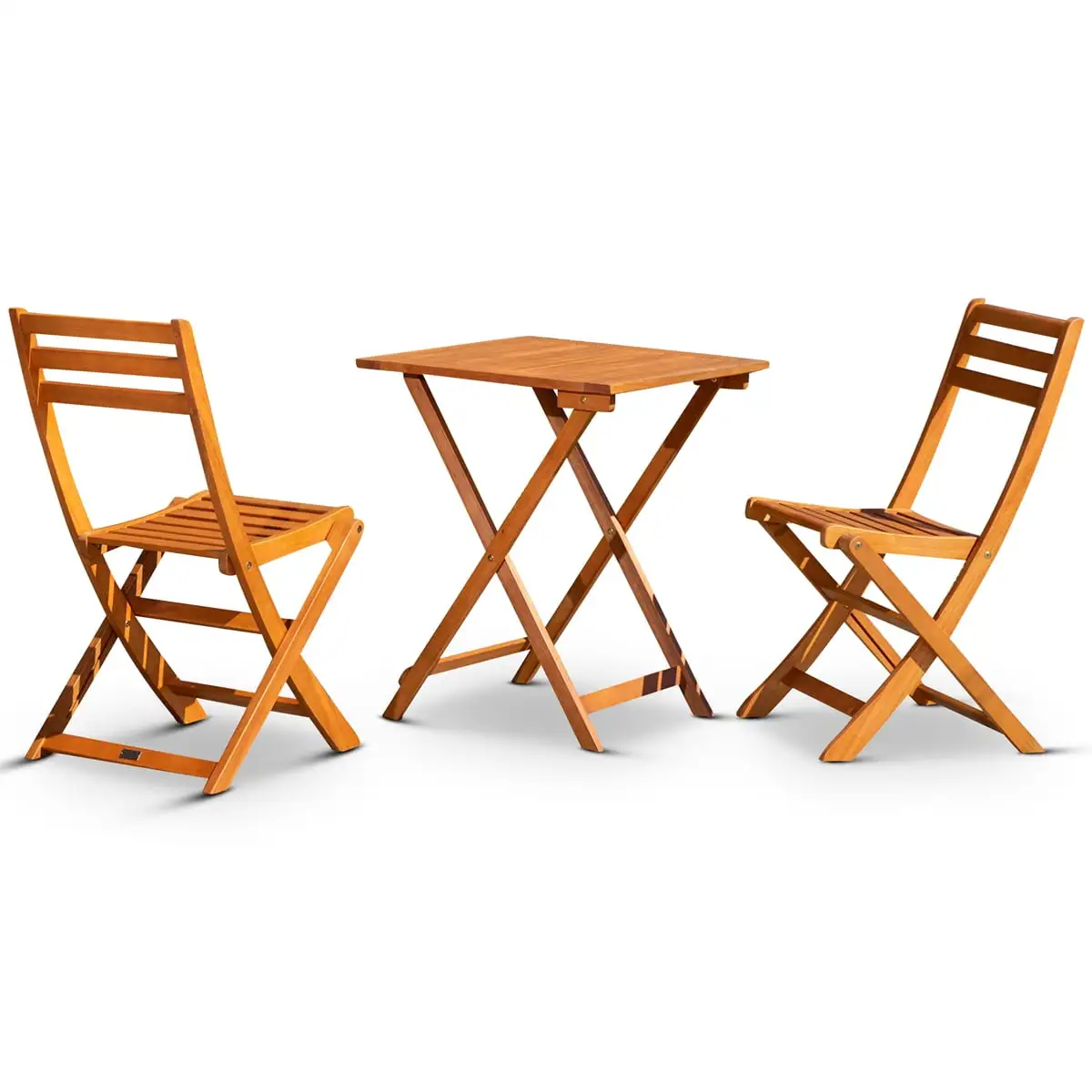 3 Pcs Folding Patio Bistro Set. Solid Wood Table and Chairs. Foldable Outdoor Furniture Set for Patio. Backyard. Garden. Poolside