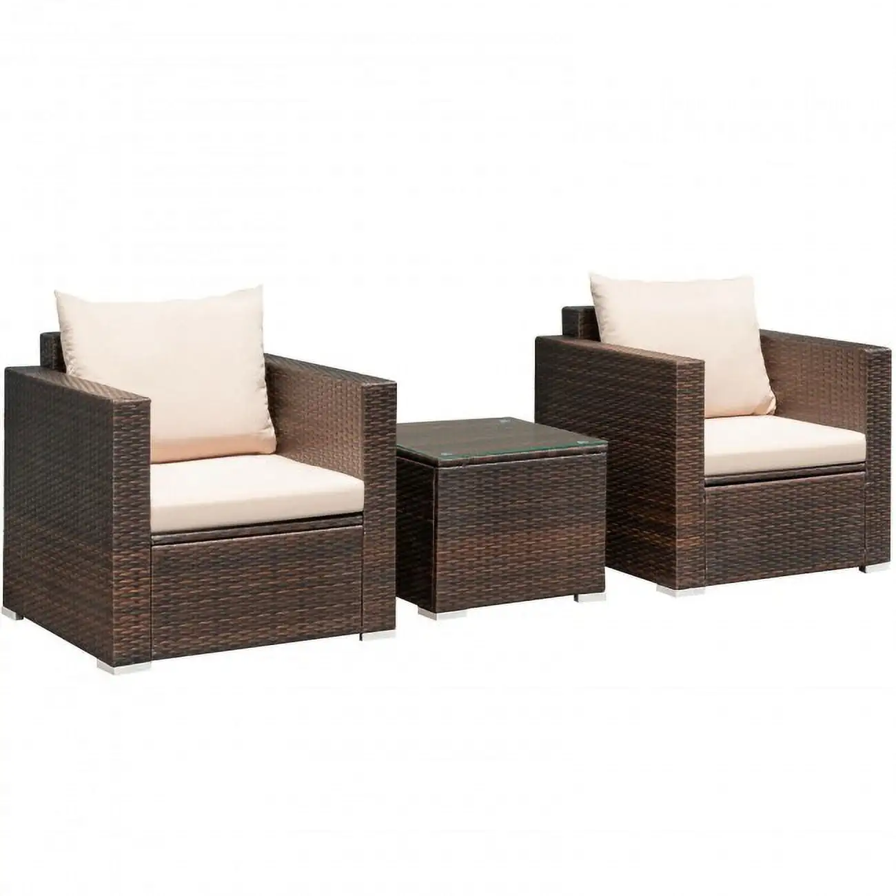 3 Pcs Patio Conversation Rattan Furniture Set with Cushion