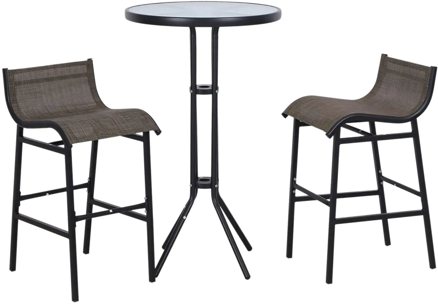 3 Piece Bar Height Outdoor Bistro Set for 2. Round S Pub Table 2 Bar Chairs with Comfortable Design & Durable Build. Black/Tan