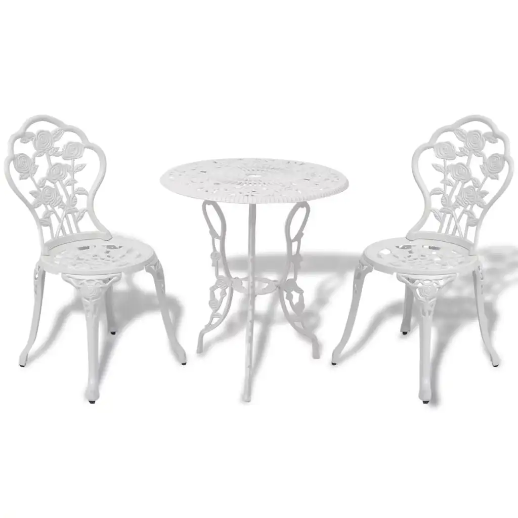 3 Piece Bistro Set Cast Aluminum White