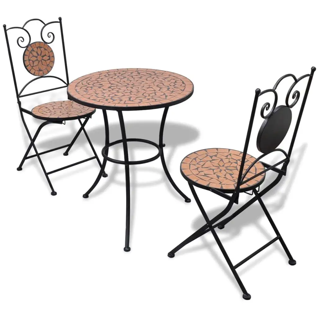 3 Piece Bistro Set Ceramic Tile Terracotta