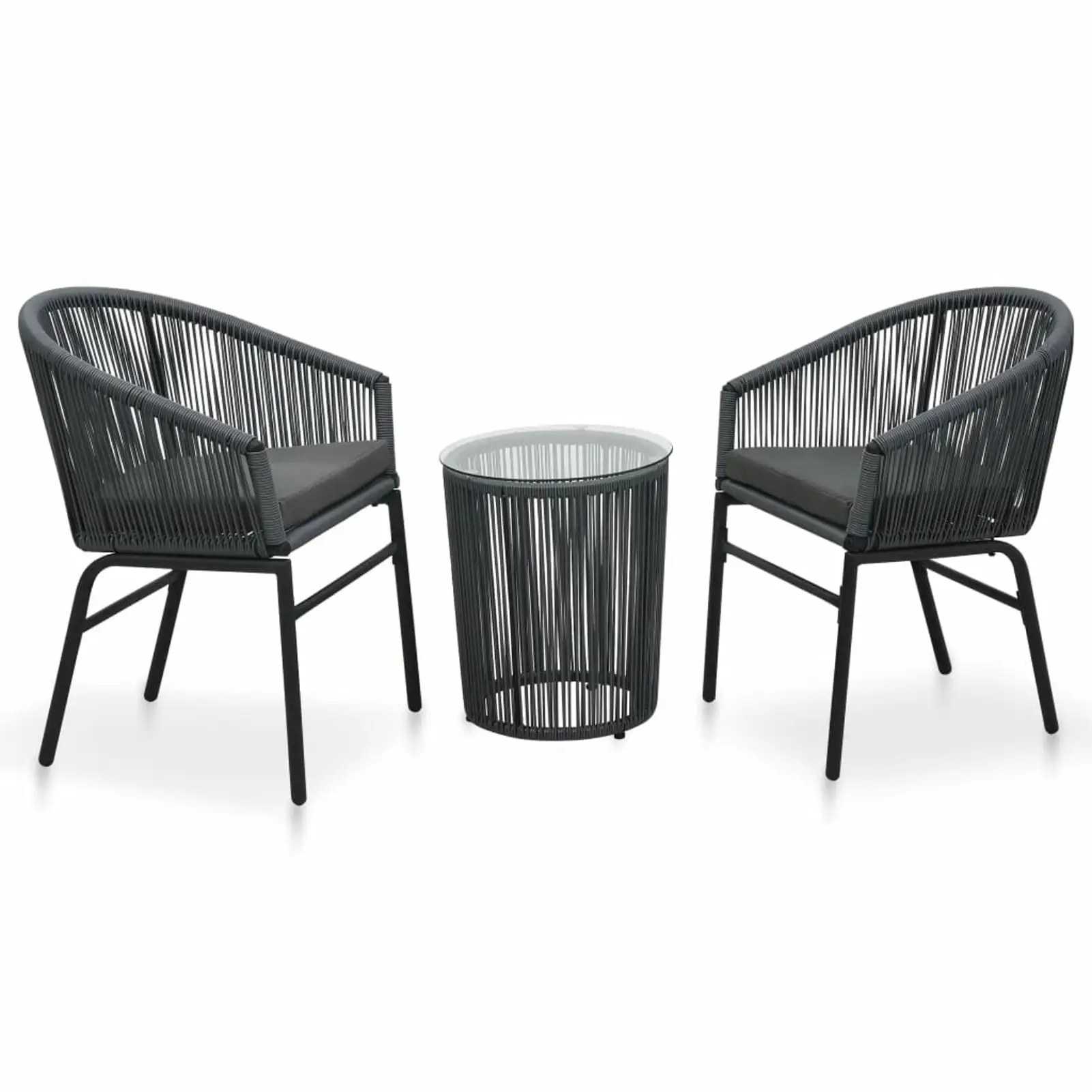 3 Piece Bistro Set with Cushions PE Rattan Anthracite