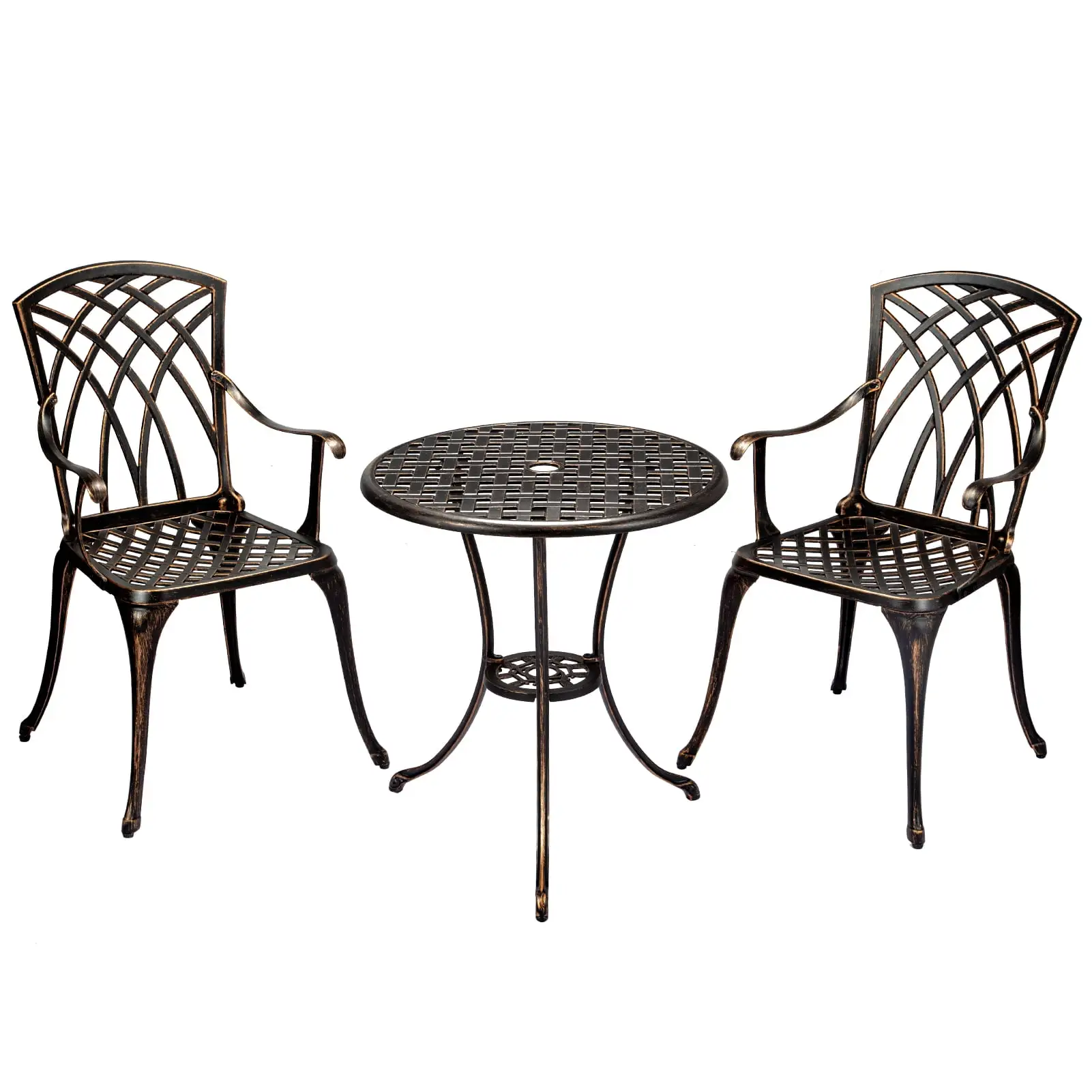 3 Piece Cast Aluminum Bistro Set Outdoor Patio Table and Chairs for Garden Backyard Patio Balcony