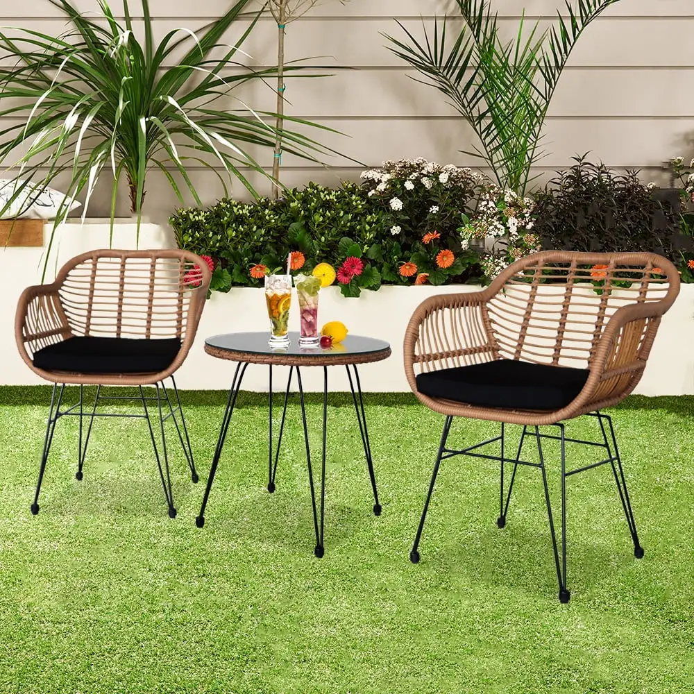 3 Piece Conversation Set. SEGMART Outdoor Wicker Bistro Set. All Weather PE Wicker Chairs with Cushions and Coffee Table. Modern Patio Furniture Set for Backyard Porch Lawn Garden Balcony. LL818