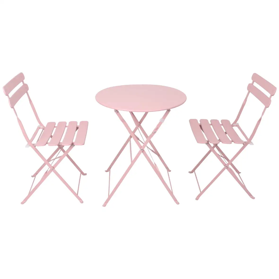 3-Piece Folding Bistro Set. Metal Outdoor Patio Furniture Sets. Weather Resistant Portable Bistro Table and Chairs Set of 2. for Indoor Outside Garden Backyard Balcony Porch Deck. Pink