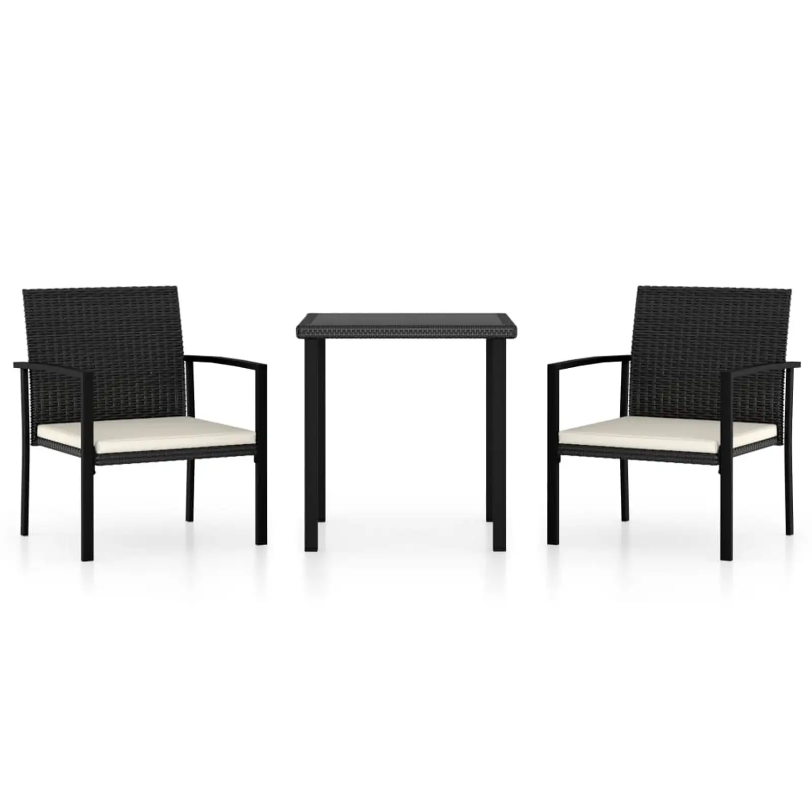 3 Piece Garden Dining Set Poly Rattan Black