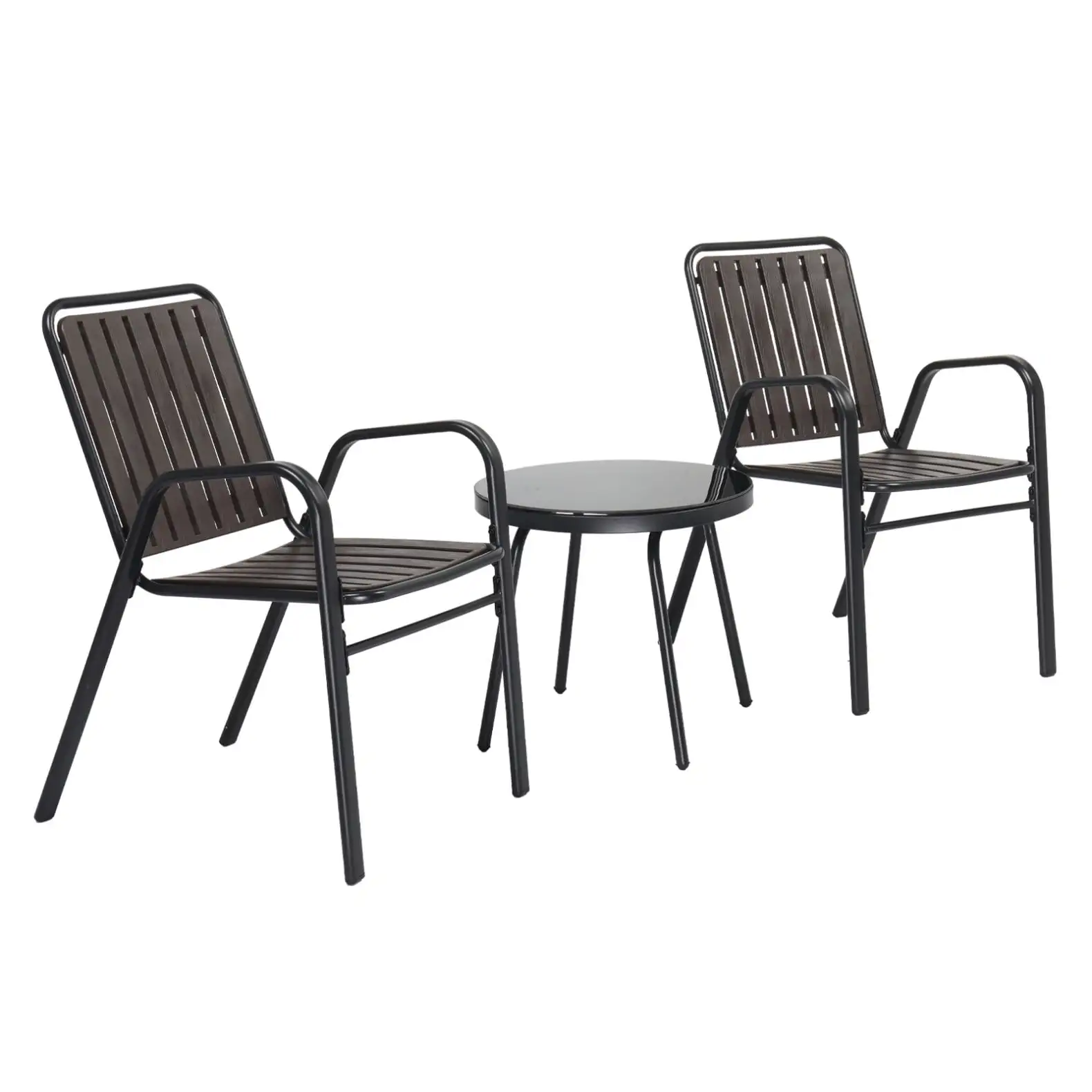 3 Piece Outdoor Bistro Set. Patio Stackable Chairs with Folding Backrest. Patio Conversation Set with Steel Frame. Indoor/Outdoor Bistro Table and Chairs Set (Black)