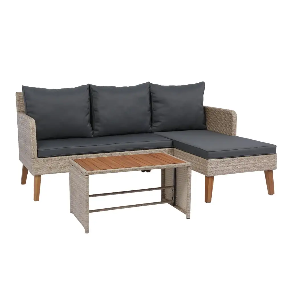 3 Piece Outdoor Patio Furniture Set. Wicker Rattan Sectional Sofa Conversation Sofa Set with Coffee Table