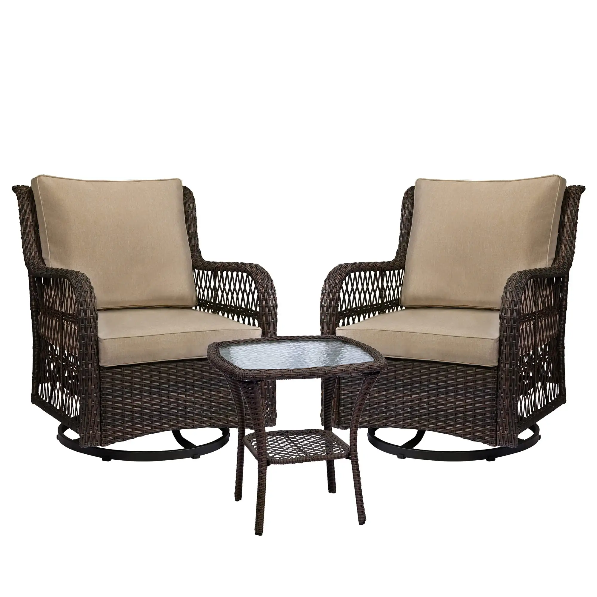 3 Piece Outdoor Wicker Patio Bistro Set.360 Degree Swivel Rocking Chair Patio Chair Patio Furniture With Premium Seat Cushion.Space Saving Patio Furniture For Patio.Garden