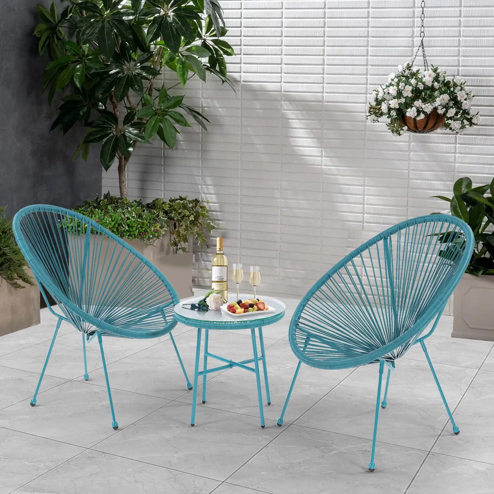 3 Piece Patio Bistro Conversation Set with Side Table. Acapulco All-Weather PE Rattan Chair Set.Flexible Rope Furniture Outdoor with Coffee Table.for Garden.Backyard.Balcony or Poolside