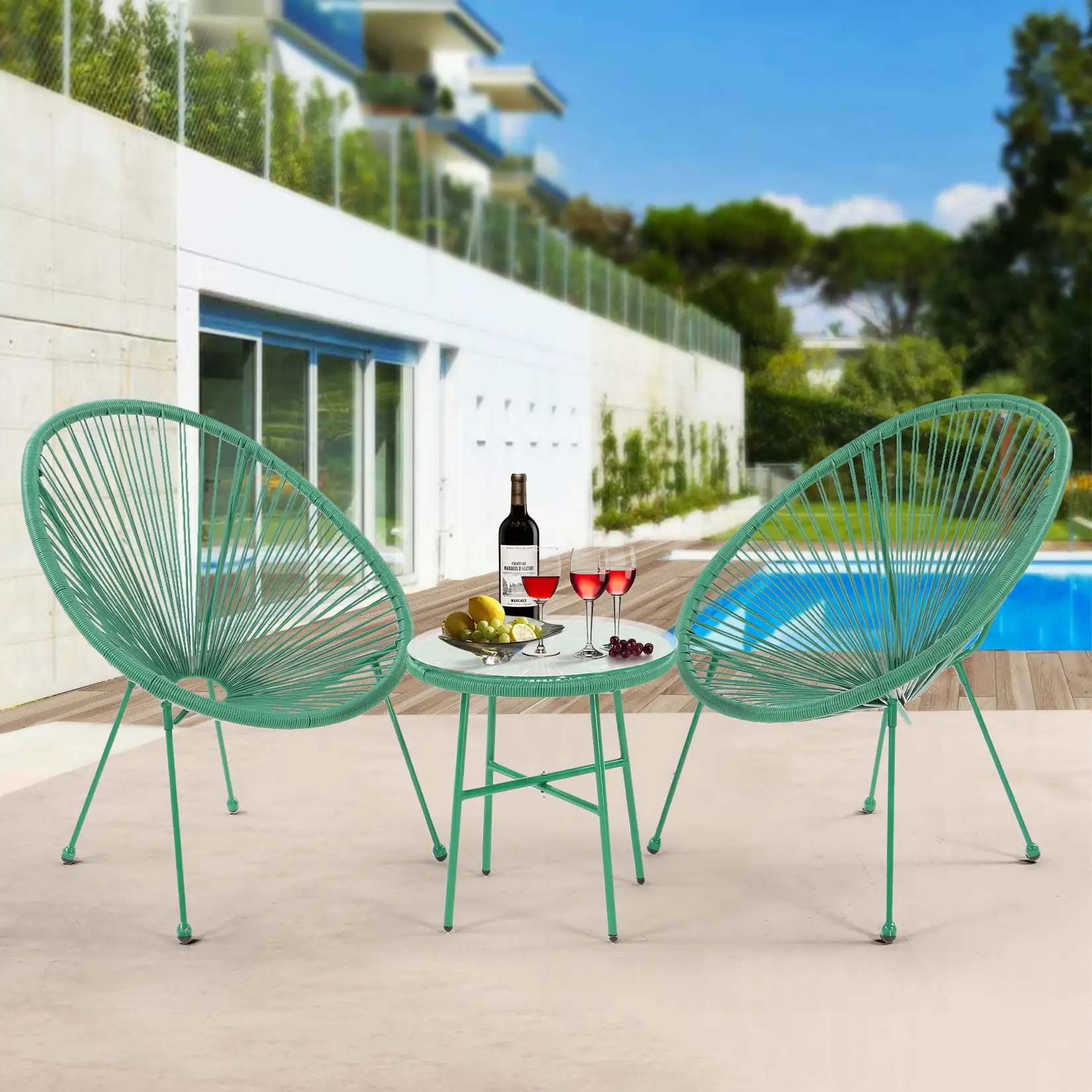 3 Piece Patio Bistro Conversation Set with Side Table. Acapulco All-Weather PE Rattan Chair Set.Flexible Rope Furniture Outdoor with Coffee Table.for Garden.Backyard.Balcony or Poolside