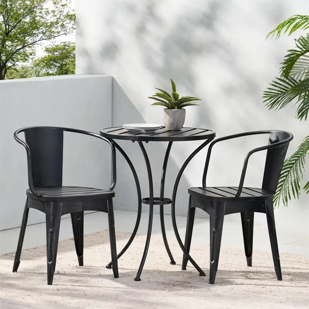 3-Piece Patio Bistro Set. Outdoor Metal Bistro Set with Round Table & 2 Chairs. Outdoor Furniture Set for Porch. Garden. Deck