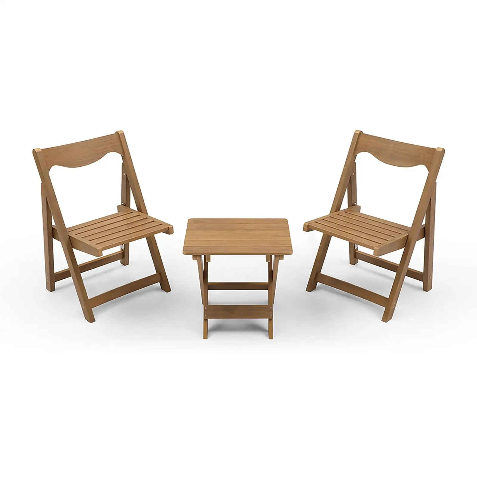 3-Piece Patio Bistro Set With Rectangular Coffee Table. 2 Chairs Outdoor Wood Foldable Small Table And Chair Set For Balcony. Backyard. Patio