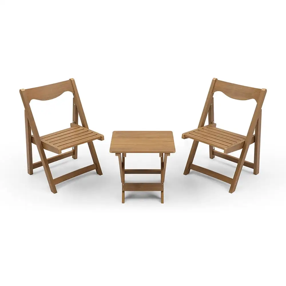 3 Piece Patio Bistro Set with Rectangular Coffee Table. 2 Chairs Outdoor Wood Foldable Small Table and Chair Set