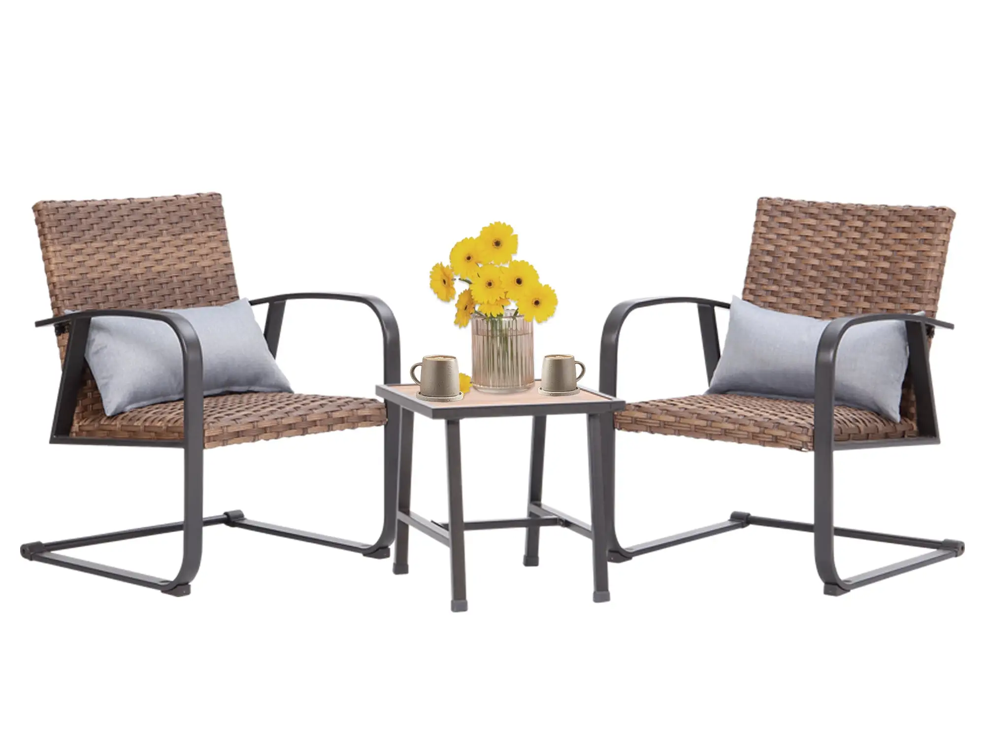 3 Piece Rocking Bistro Set.Outdoor 3 Piece Patio Set Chairs Bistro Set Rattan Conversation Set for Backyard Porch Poolside Lawn