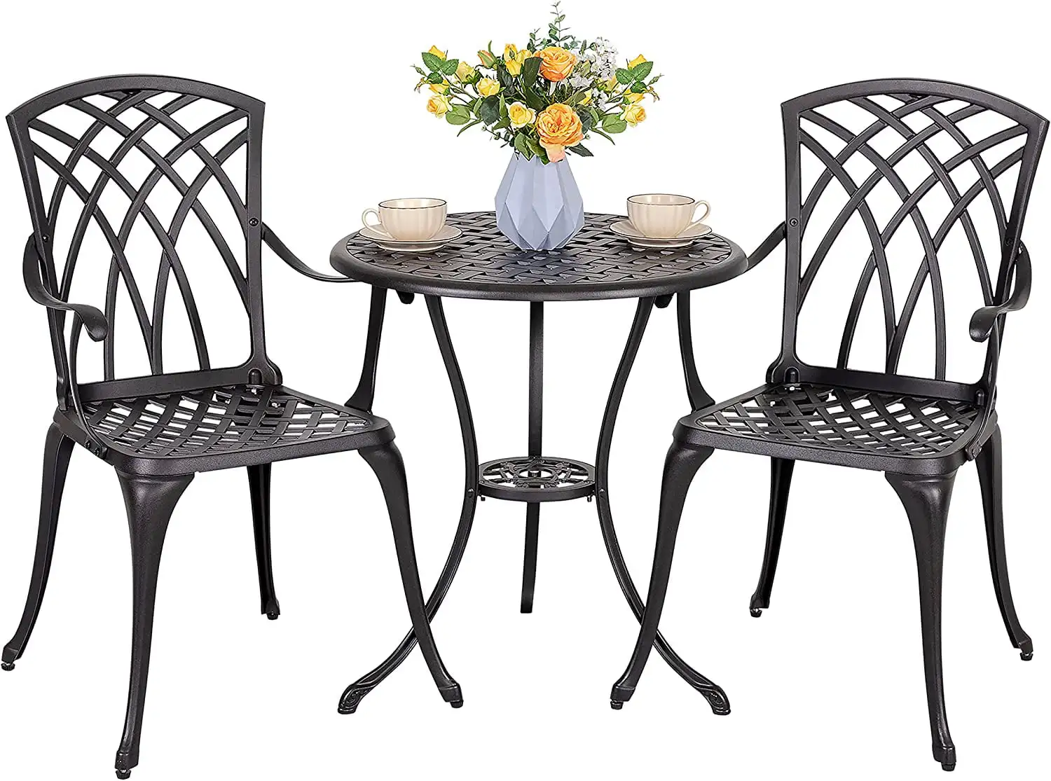 3 Piece S Bistro Sets Cast Aluminum Bistro Table Set Outdoor S Furniture with Umbrella Hole for S Balcony. Black with Golden Powder