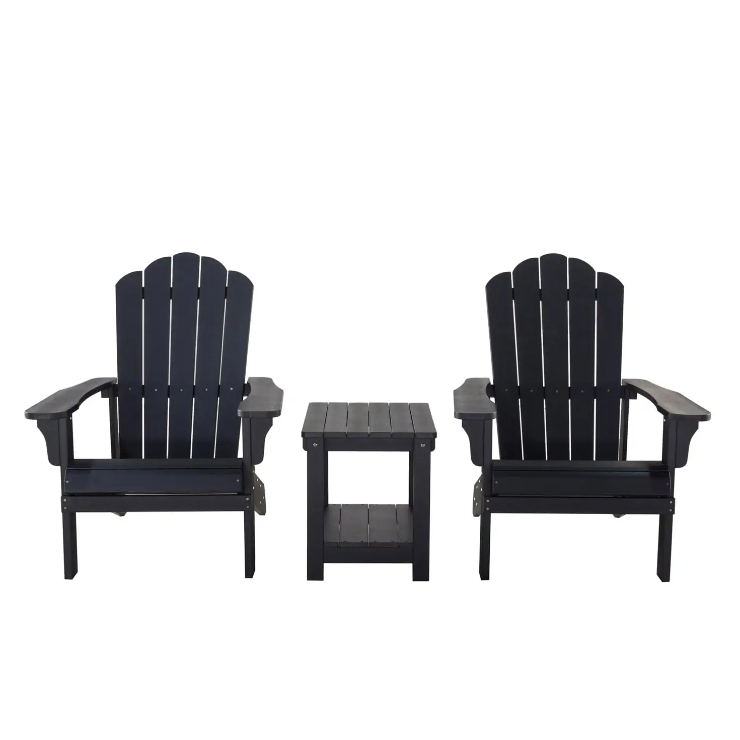 3 Pieces Adirondack Chair Set. Outdoor Wood Furniture Set with 2 Folding Lounge Chairs & Side Table.Widened Armrest Ergonomic Design.All Weather Conversation Set for Garden Patio Backyard.Black