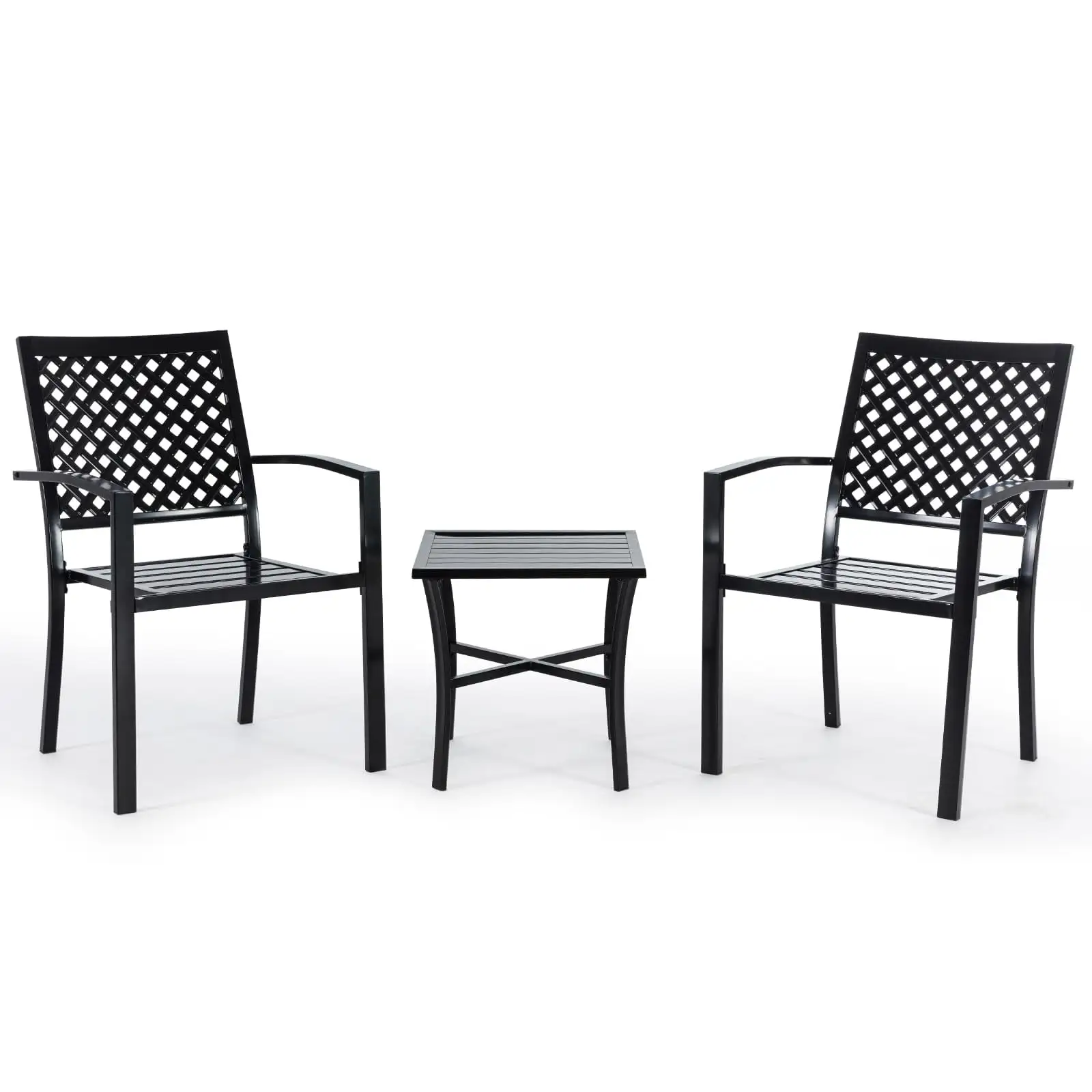 3 Pieces Outdoor Patio Bistro Set. Mental Bistro Table and Chairs Outdoor Furniture Set with Square Table for Patio Porch Balcony Yard Garden (Black)