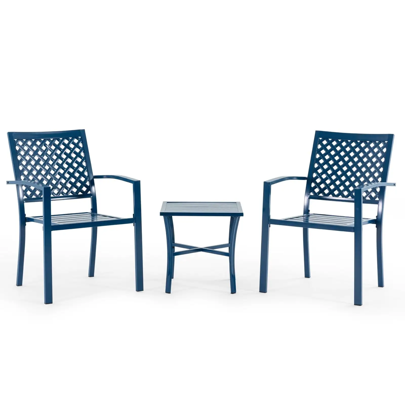 3 Pieces Outdoor Patio Bistro Set. Mental Bistro Table and Chairs Outdoor Furniture Set with Square Table for Patio Porch Balcony Yard Garden (Blue)