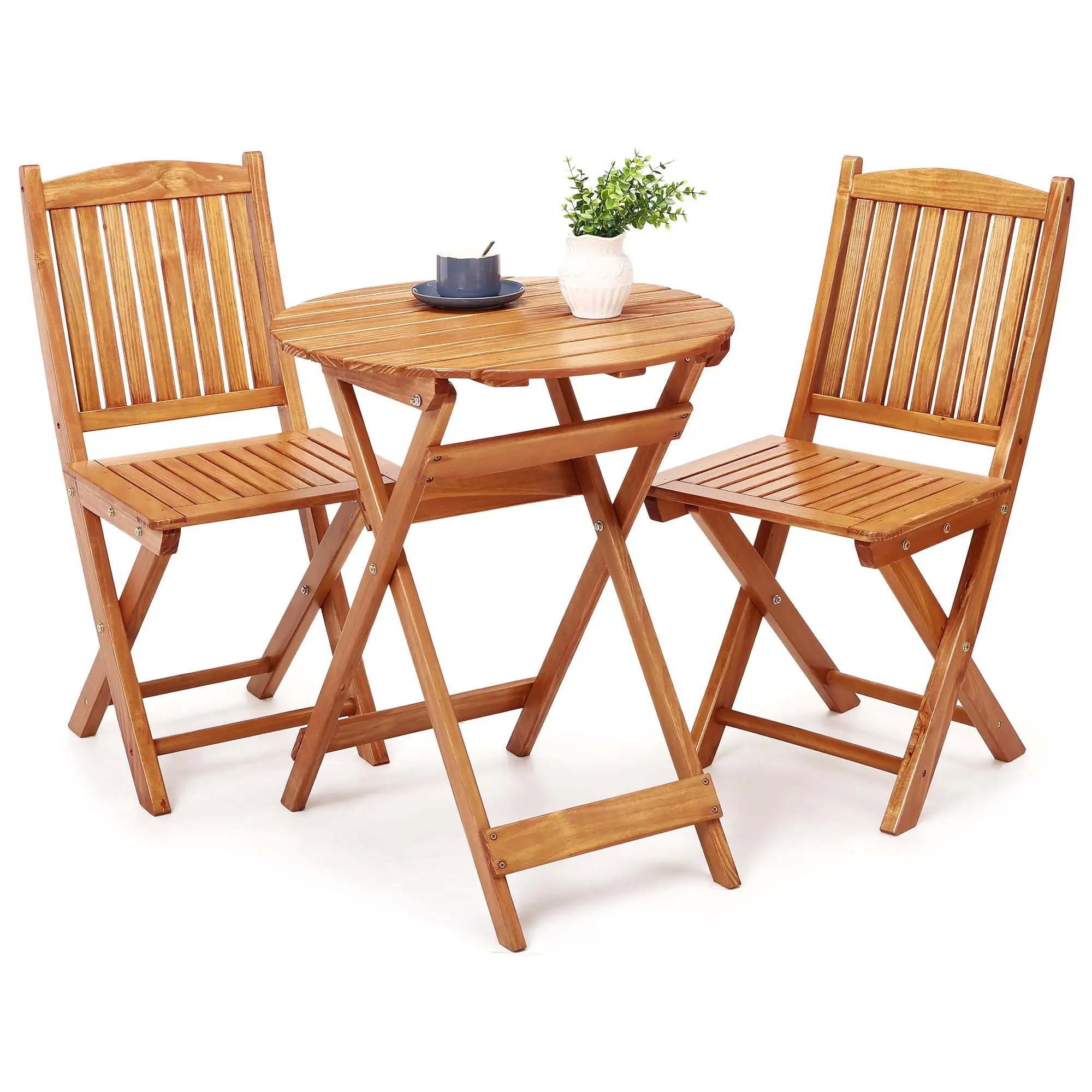 3 Pieces Outdoor Patio Bistro Set.Outdoor Folding Table and Chairs.Patio Furniture Sets with Folding Patio Round Table and Chairs.Bistro Table and Chairs Set for Garden.Backyard.Balcony.Porch