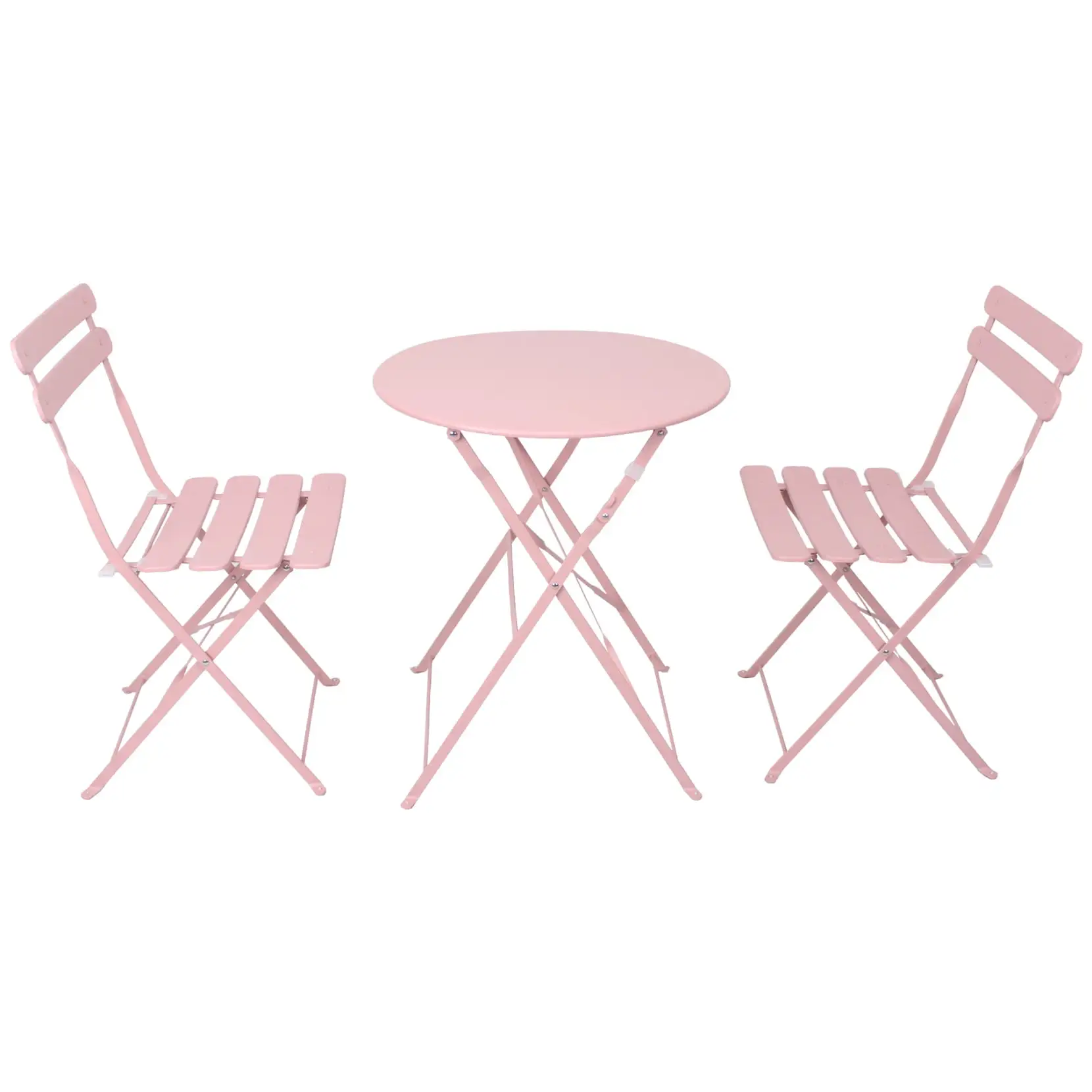 3 Pieces Patio Bistro Balcony Chair Table Set with Rust Resistant Metal Frame. Folding Furniture Sets with 2 Seat Cushions.Weather-Resistant Outdoor Conversation Sets for Backyard.Garden.Pink