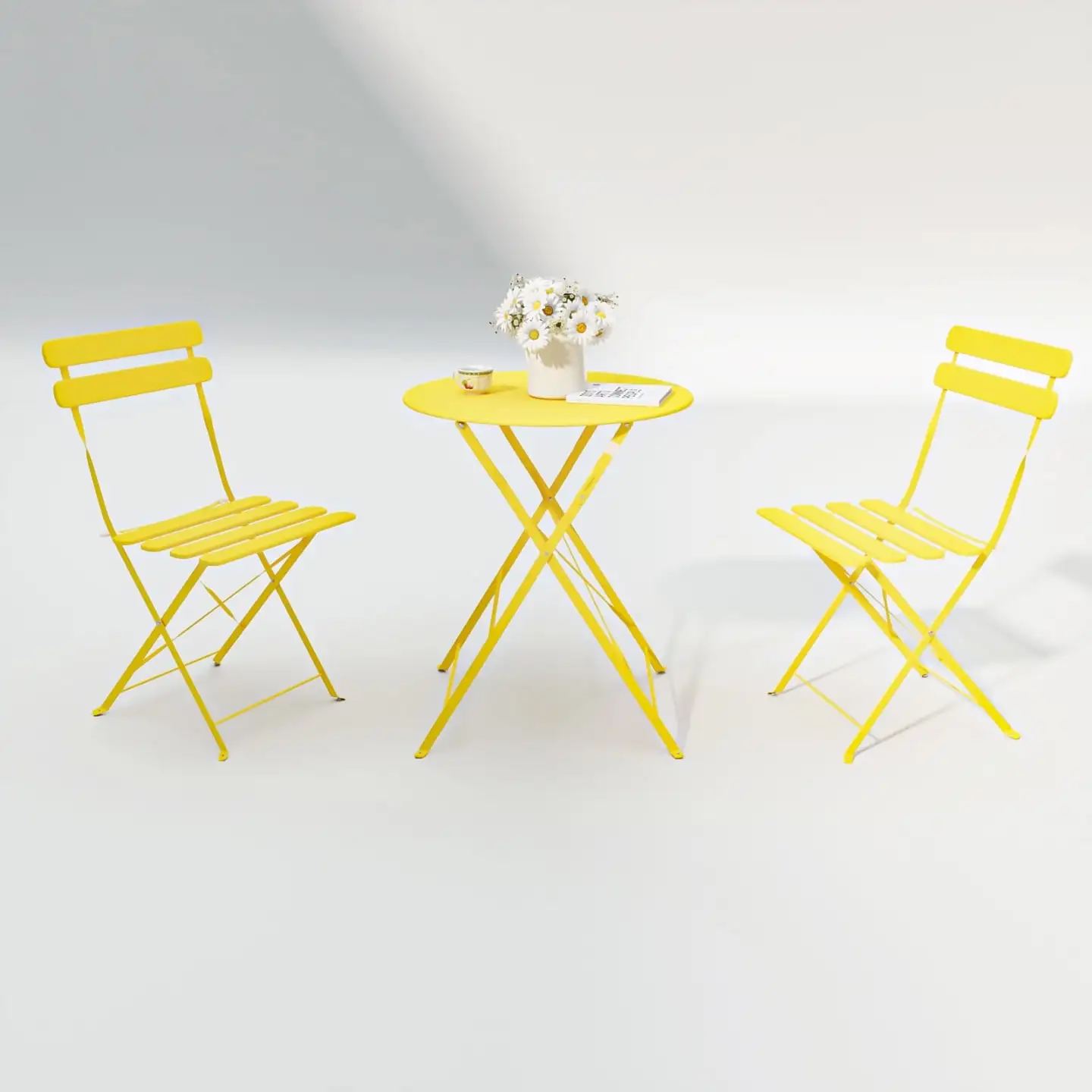 3 Pieces Patio Bistro Set.Balcony Metail Chair Table Set.Folding Table and Chairs Patio Seating for Bistro Balcony.Yellow